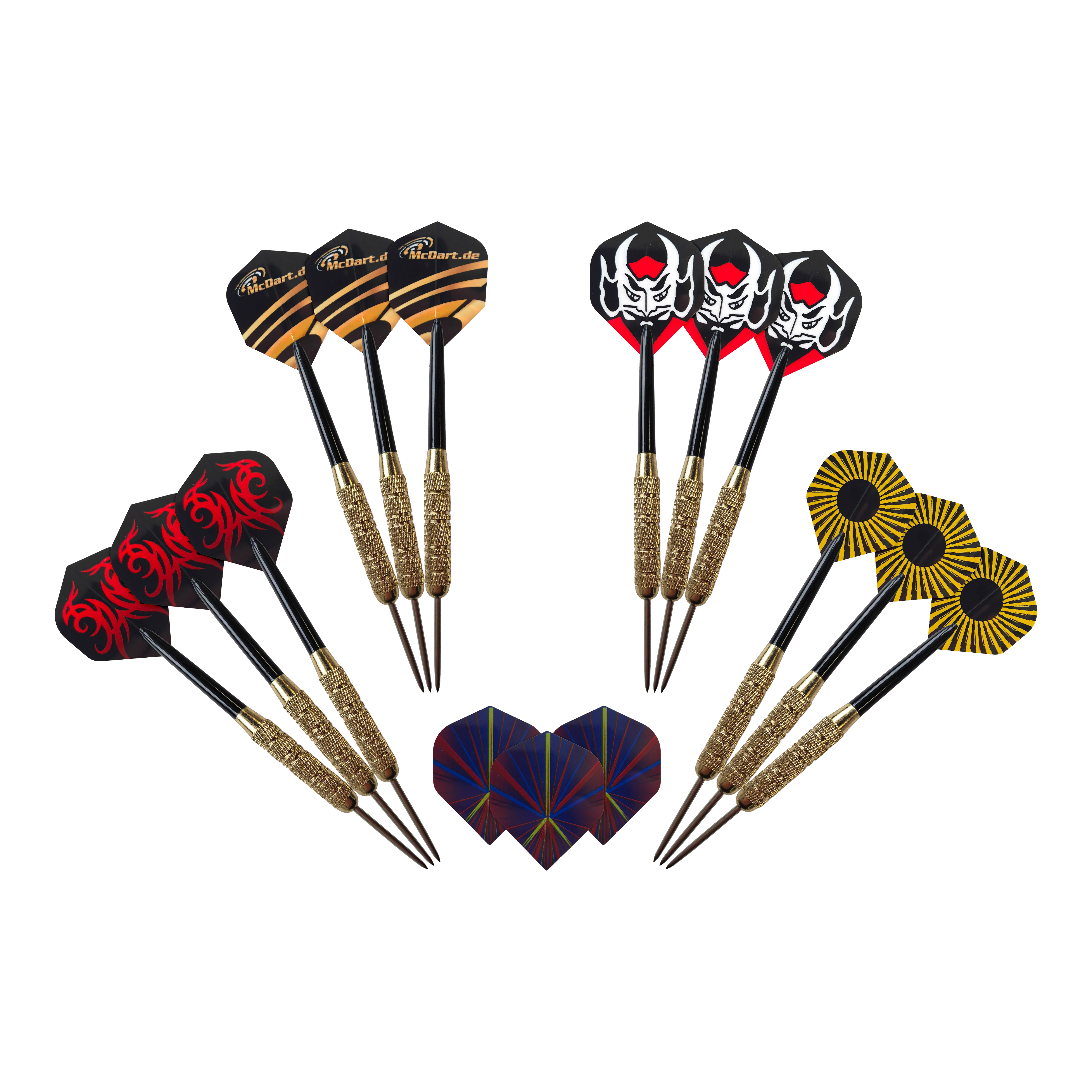 Winmau Blade 6 Bundle with 12 McDart steel darts and catch ring Abgebildet ist das Winmau Blade 6 Bundle mit 12 McDart Steeldarts und Catchring. Das Bild zeigt vermutlich das komplette Darts-Set.