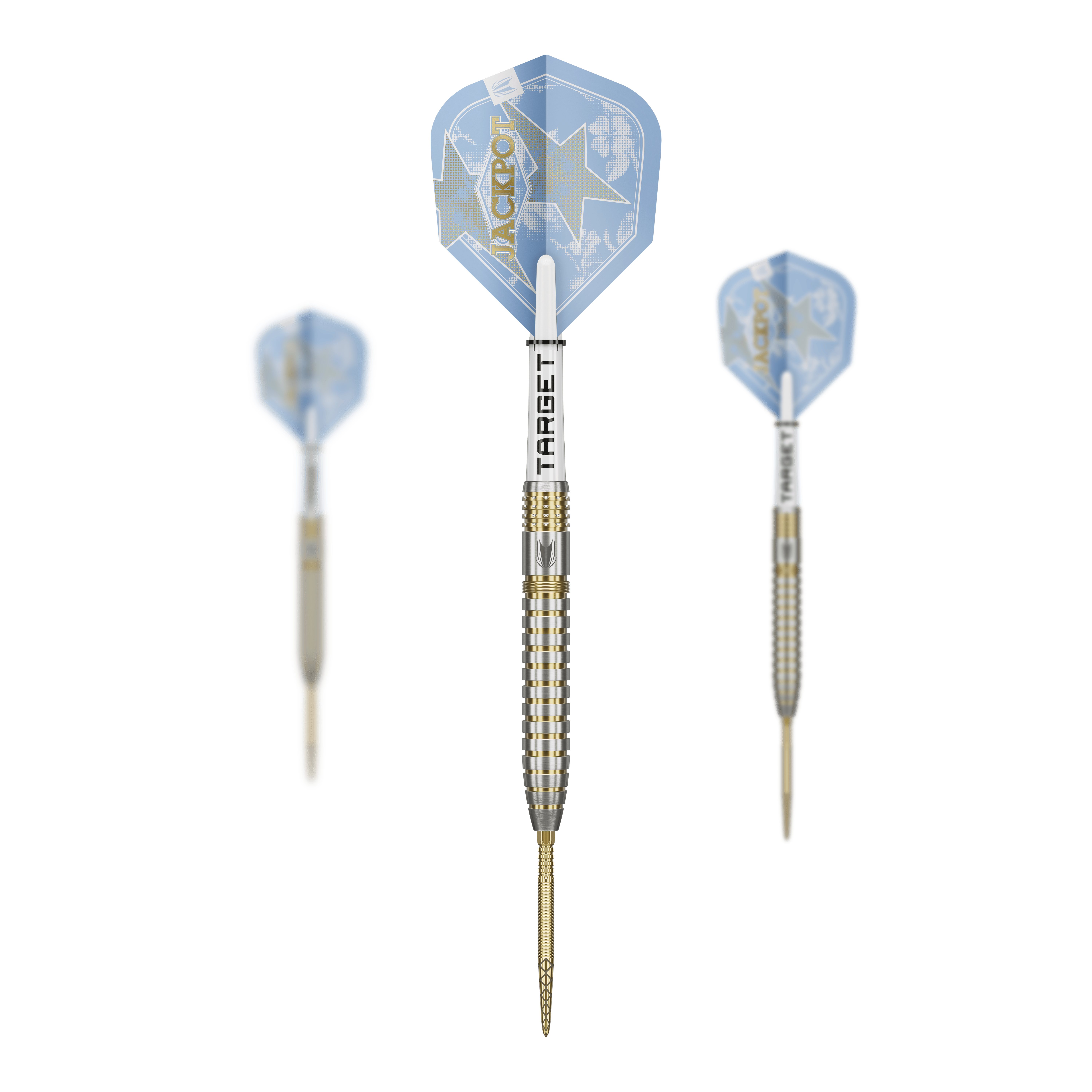 Zu sehen sind die Target Adrian Lewis Showdown Swiss Points Steeldarts. Es handelt sich um hochwertige Darts mit Swiss Points Spitzen.