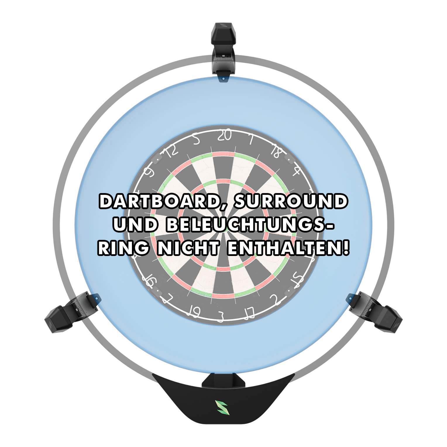 Scolia Home 2 FLEX - Electronic Autoscoring System 2026 Das Bild zeigt das Produkt "Scolia Home 2 FLEX – Electronic Score System" rund um ein Dartboard. Auf dem Bild steht der Hinweis, dass Dartboard, Surround und Beleuchtungsring nicht enthalten sind.