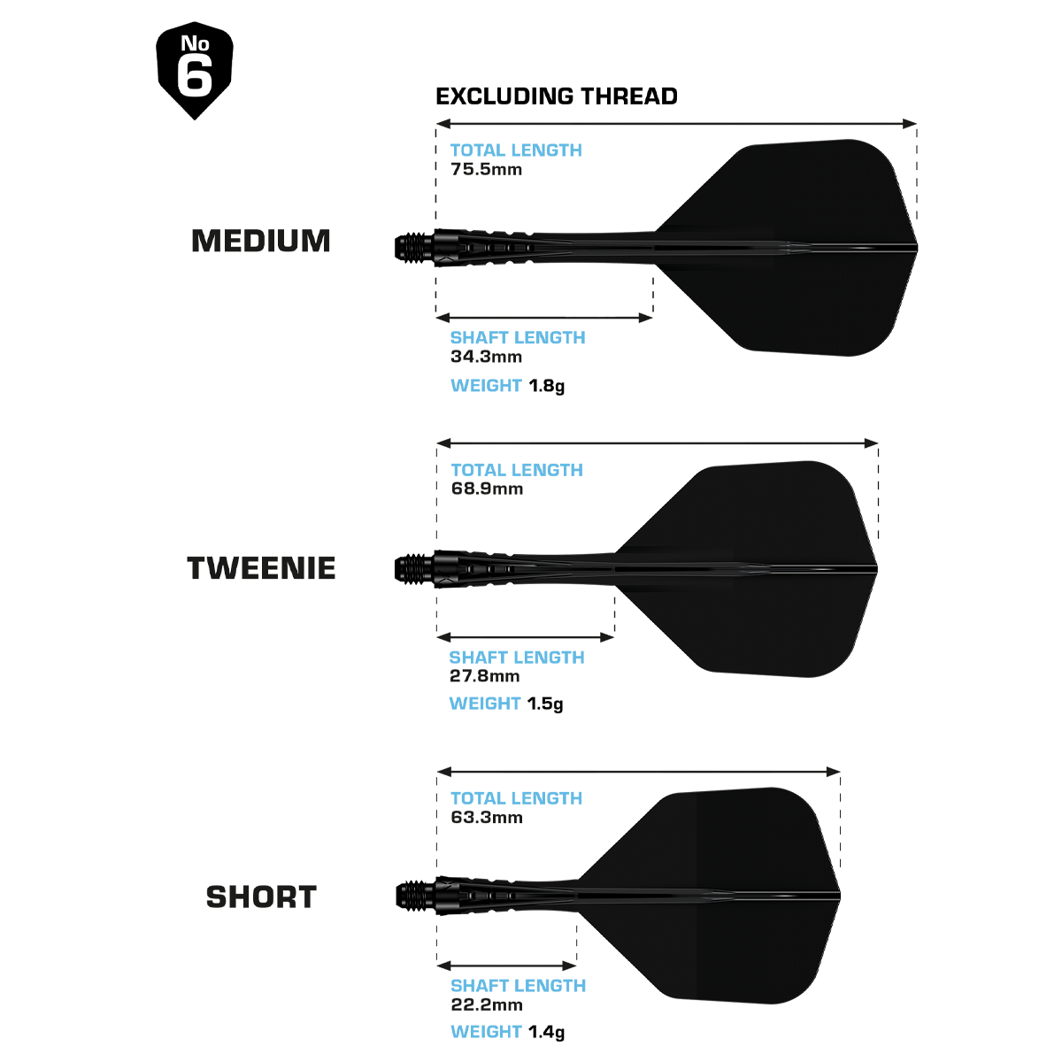Hier ist das Mission Force 90 Vortex No6 Flight-Shaft-System in Solid Black zu sehen. Es sorgt für eine verlässliche Verbindung zwischen Shaft und Flight.