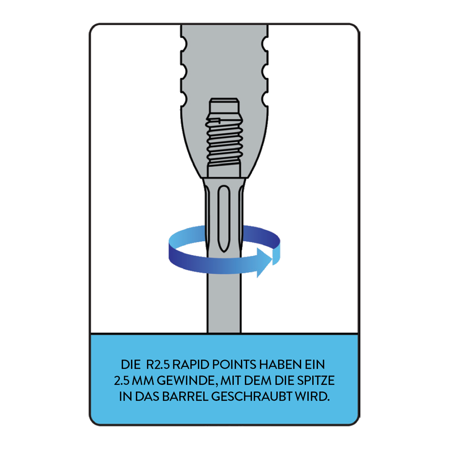 Mission R2.5 Rapid Point Tool Das Bild zeigt das Mission R2.5 Rapid Point Tool. Dieses Tool dient zur Wartung von Dartspitzen.