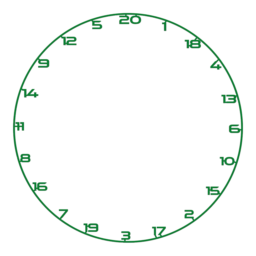 Bullet Dartboard Number Ring Dieses Bild zeigt ein Dartboard-Zahlenring in Grün. Es ist ideal für Dartboards und wird oft zum Zählen verwendet.