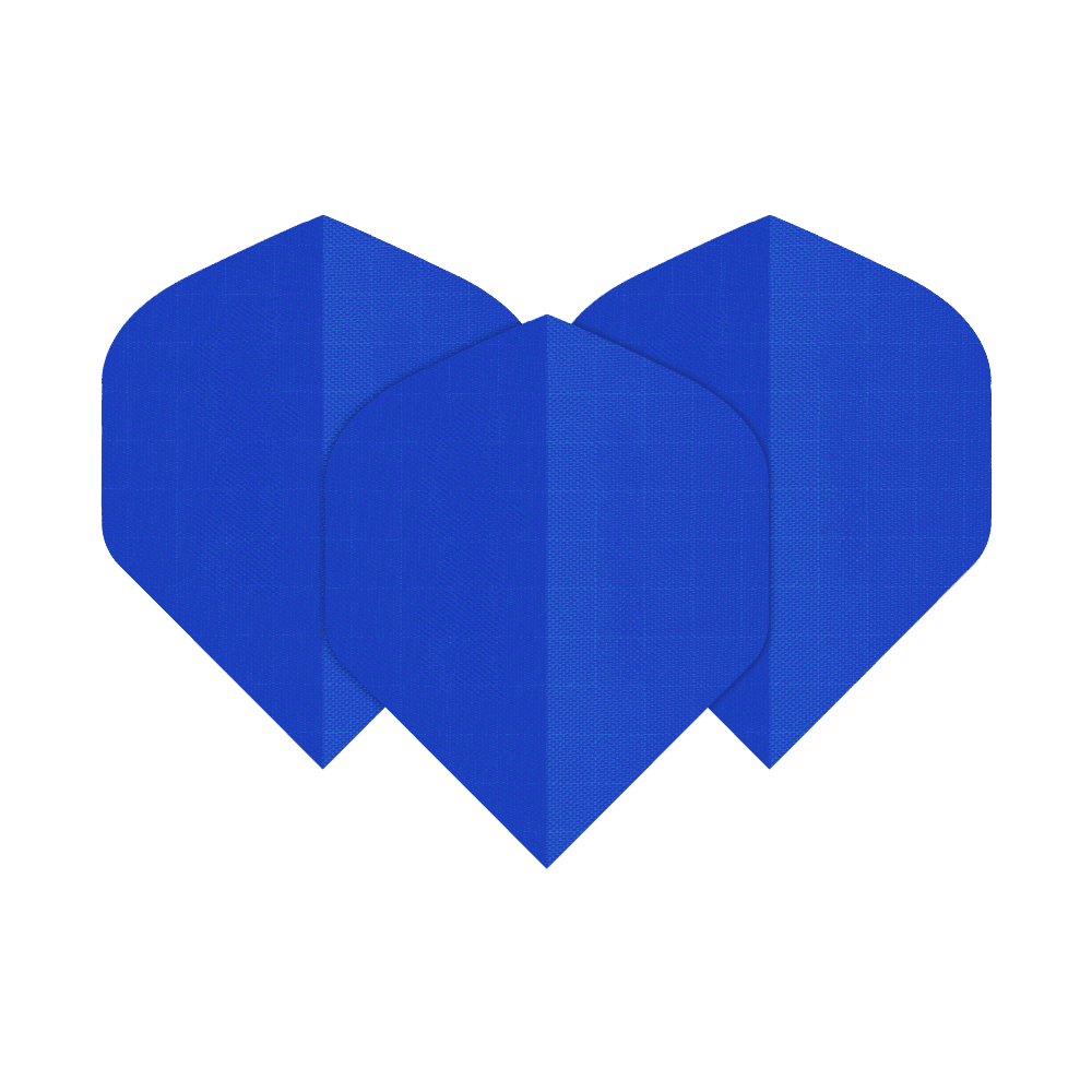 Nylon Fabric Flights - Standard - BLUE Das Bild zeigt drei blaue Dart-Flights aus Nylon-Stoff. Sie haben eine klassische, leicht abgerundete Form.