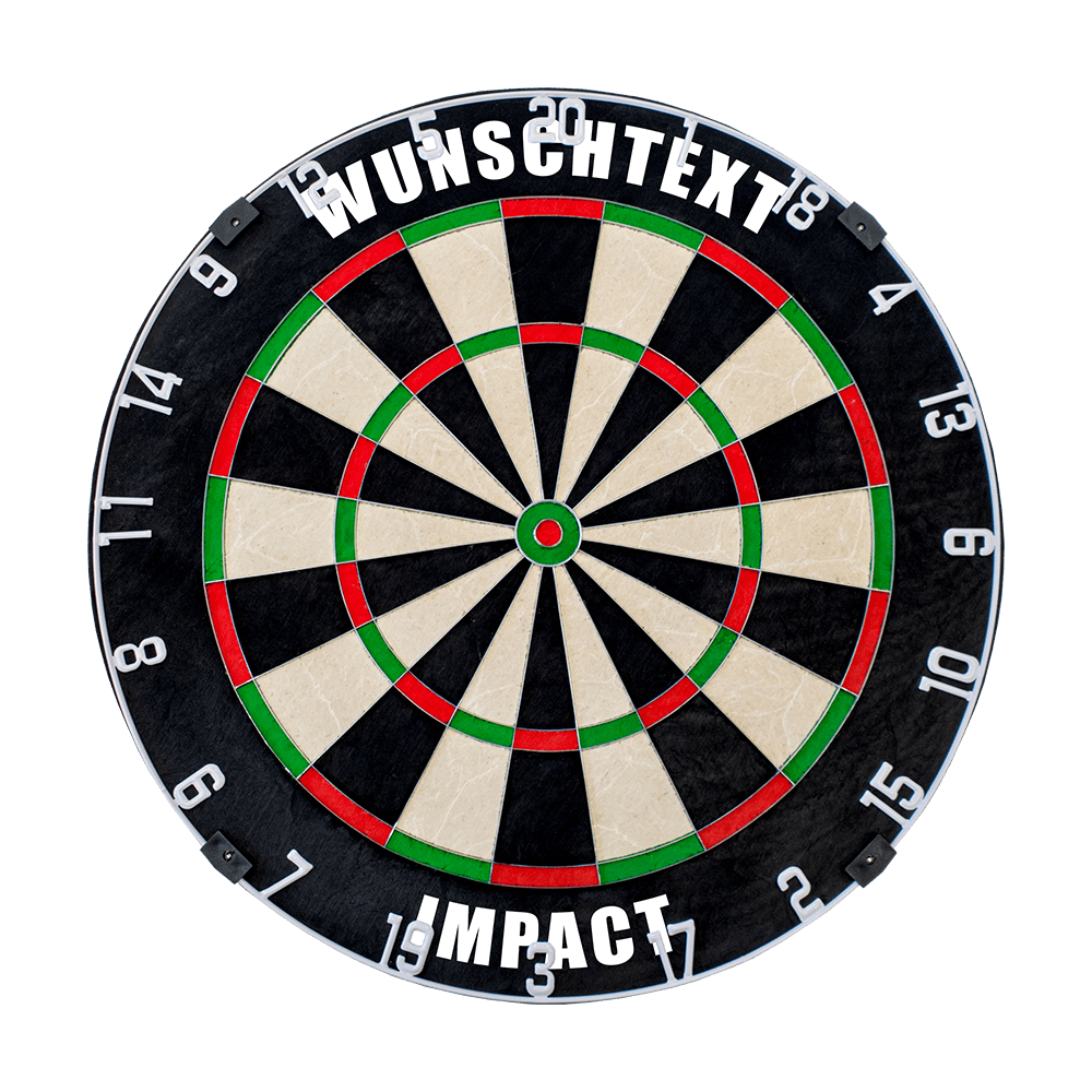 Auf dem Bild ist eine Dartscheibe zu sehen. Oben steht der Text "WUNSCHTEXT" und unten "IMPACT".