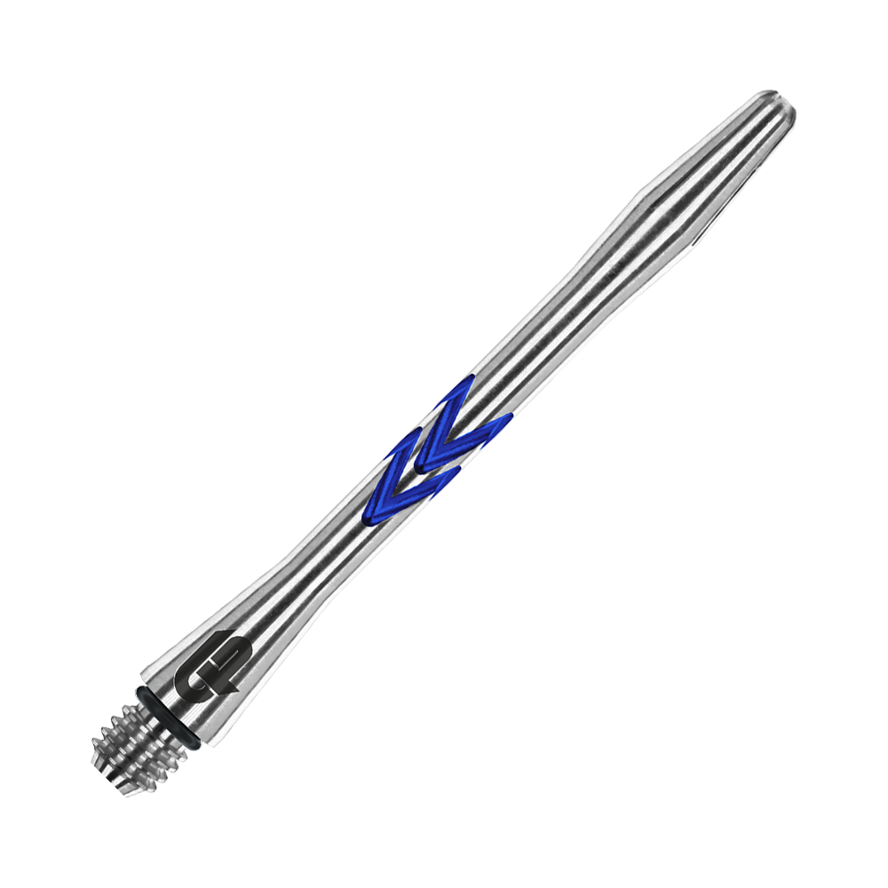 C643_Red_Dragon_Gerwyn_Price_V-Groove_Aluminium_Shafts_Blue_46mm_2 Dies ist ein Red Dragon Gerwyn Price V-Groove Blue Aluminium Shaft. Der Schaft ist silberfarben mit blauen Akzenten und besteht aus Aluminium.
