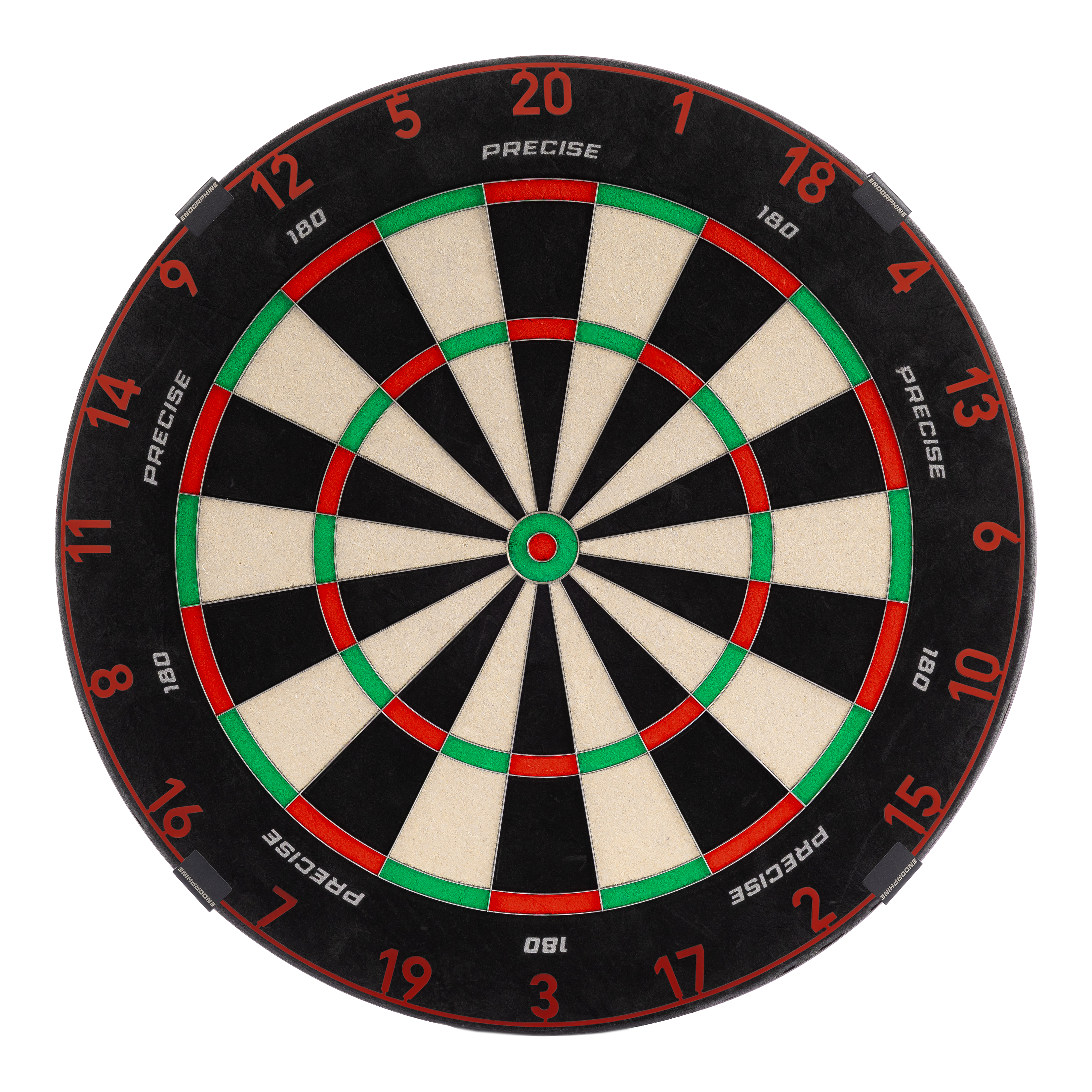 Precise 180 Endorphine Steel Dartboard with Numbered Ring - Faded Red Das Bild zeigt das Precise 180 Endorphine Steeldartboard mit Nummernring in Faded Red. Es handelt sich um eine hochwertige Dartscheibe mit rotem Farbverlauf.