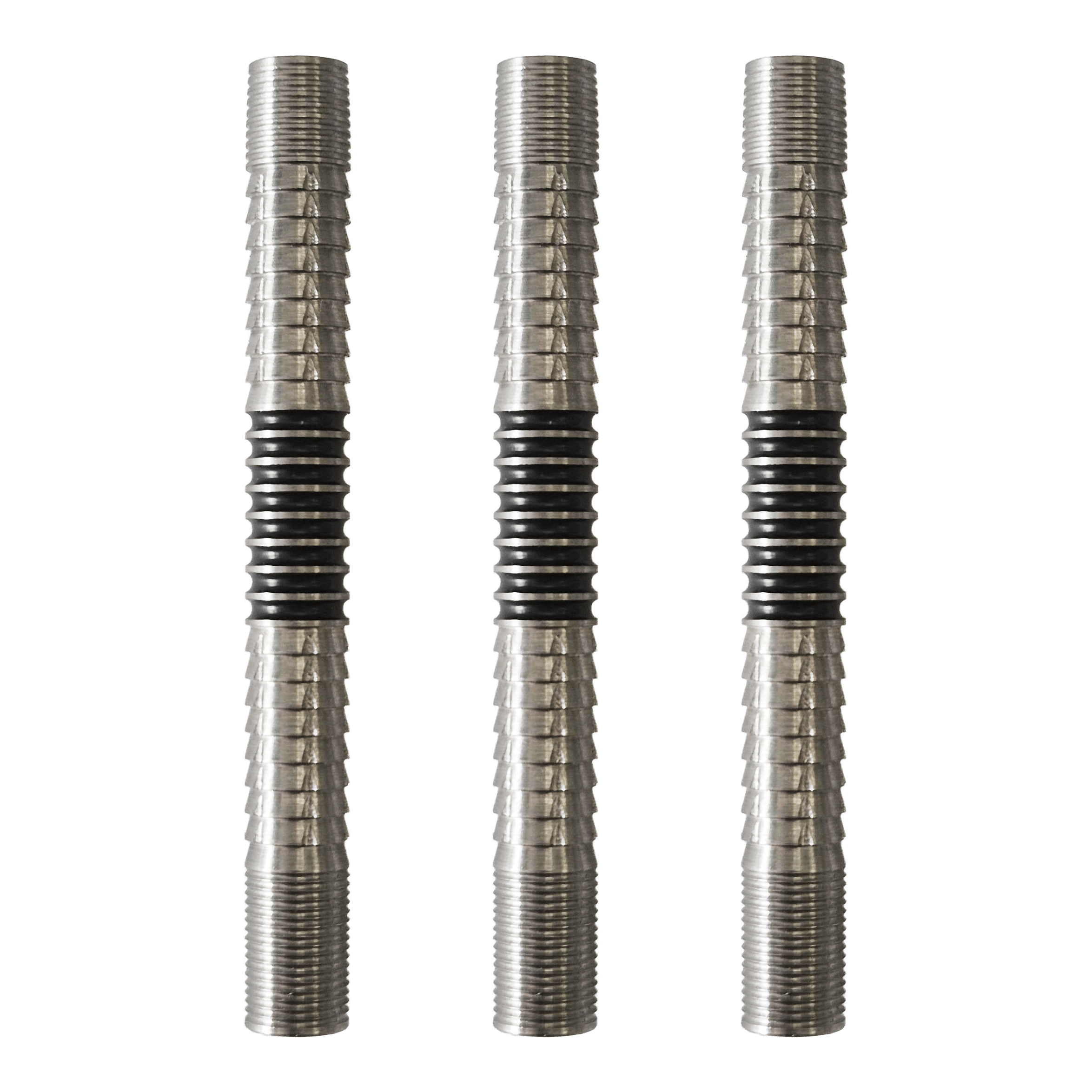 McDart Ringed Shark 2 soft dart barrels Das Bild zeigt die McDart Ringed Shark 2 Softdart Barrels. Die Dart-Barrels besitzen ein geriffeltes Shark- und Ring-Design.
