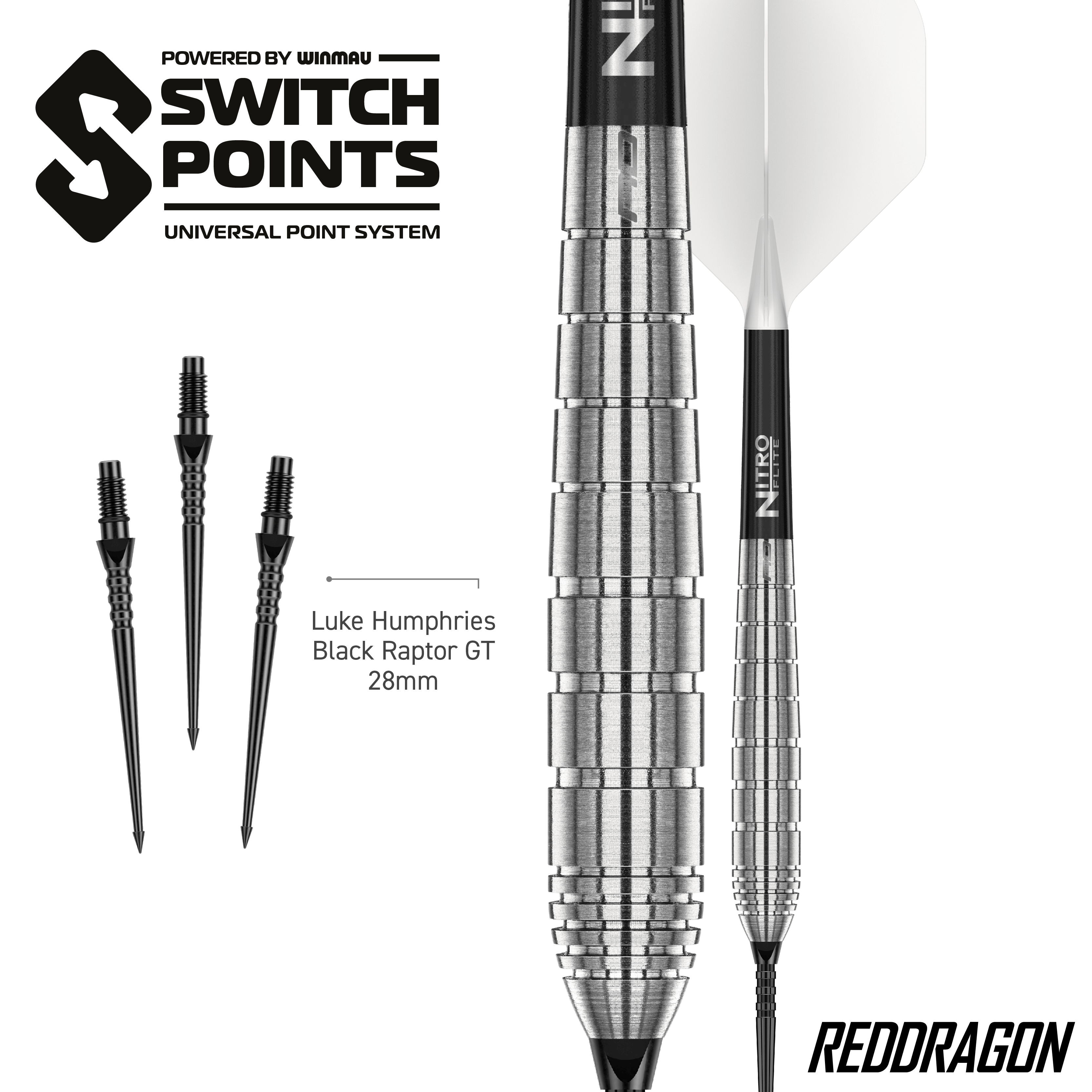 Red Dragon Luke Humphries TX1 Pioneer Switch Point Steel Darts Das Bild zeigt die Red Dragon Luke Humphries TX1 Pioneer Switch Point Steeldarts. Diese Steeldarts sind hochwertig verarbeitet.