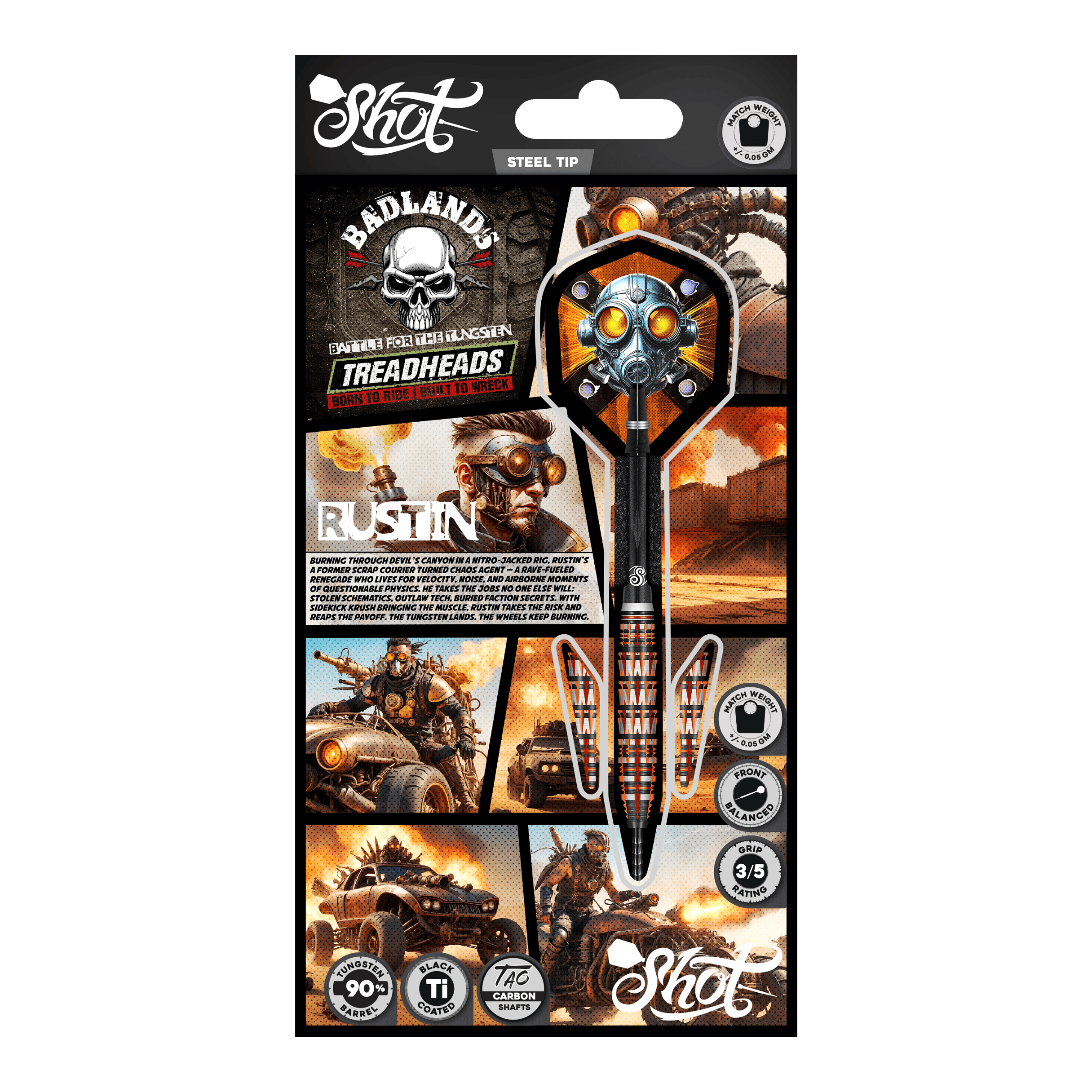 Auf dem Foto ist Shot Badlands Rustin Steeldarts - 23g zu sehen. Das Produkt wird aus einer weiteren Ansicht dargestellt.