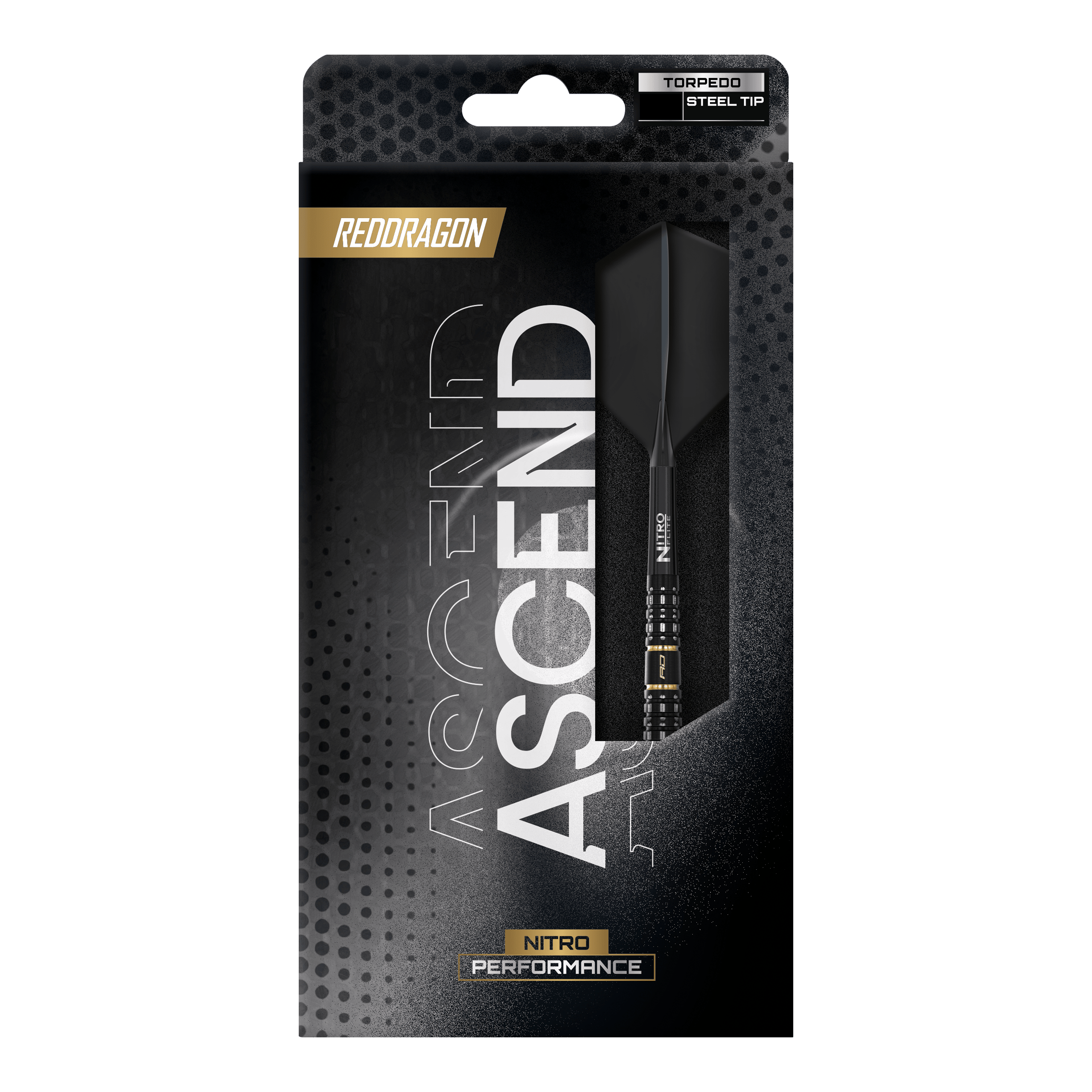 Dargestellt sind die Red Dragon Ascend Torpedo Steeldarts. Das Bild fokussiert auf die Form und Struktur der Darts.