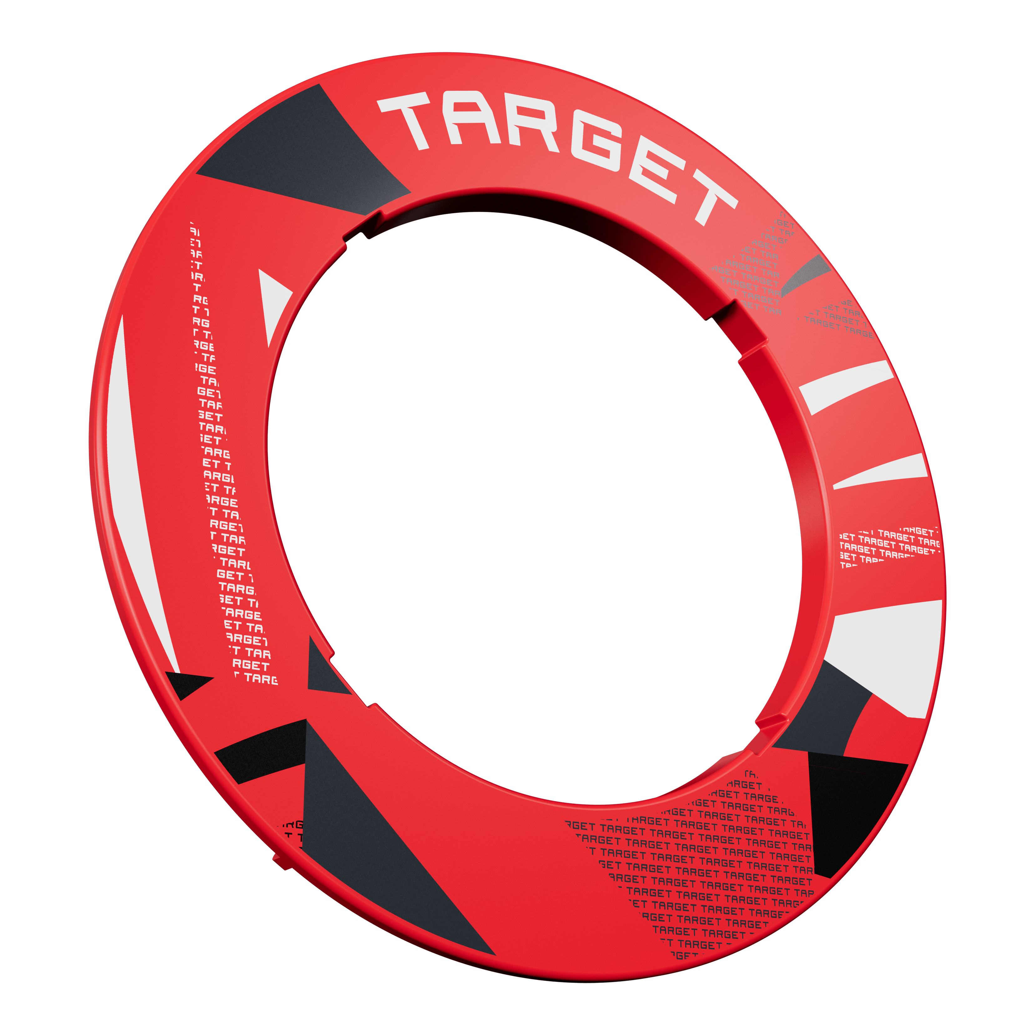 Target Notched Patterned Dartboard Surround Eine rote Dartboard-Umrandung mit Muster ist frontal abgebildet. Die Umrandung wirkt kontrastreich.