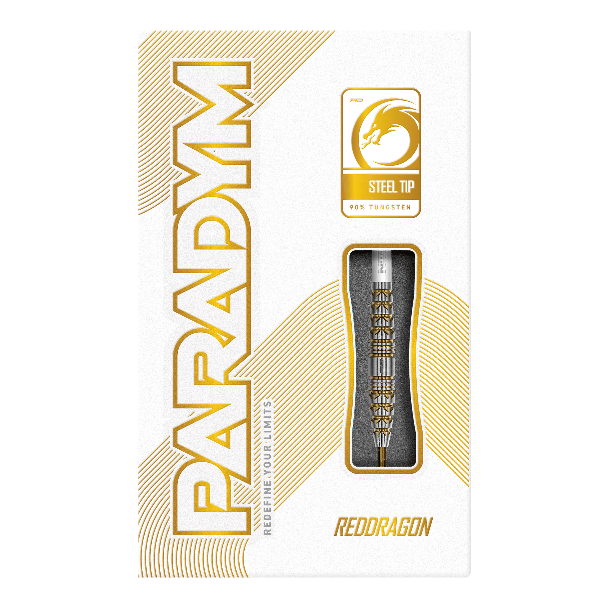 Red Dragon Paradym Gold Torpedo Steel Darts Abgebildet ist das Produkt Red Dragon Paradym Gold Torpedo Steeldarts. Es handelt sich um hochwertige Steeldarts mit goldfarbenem Design.