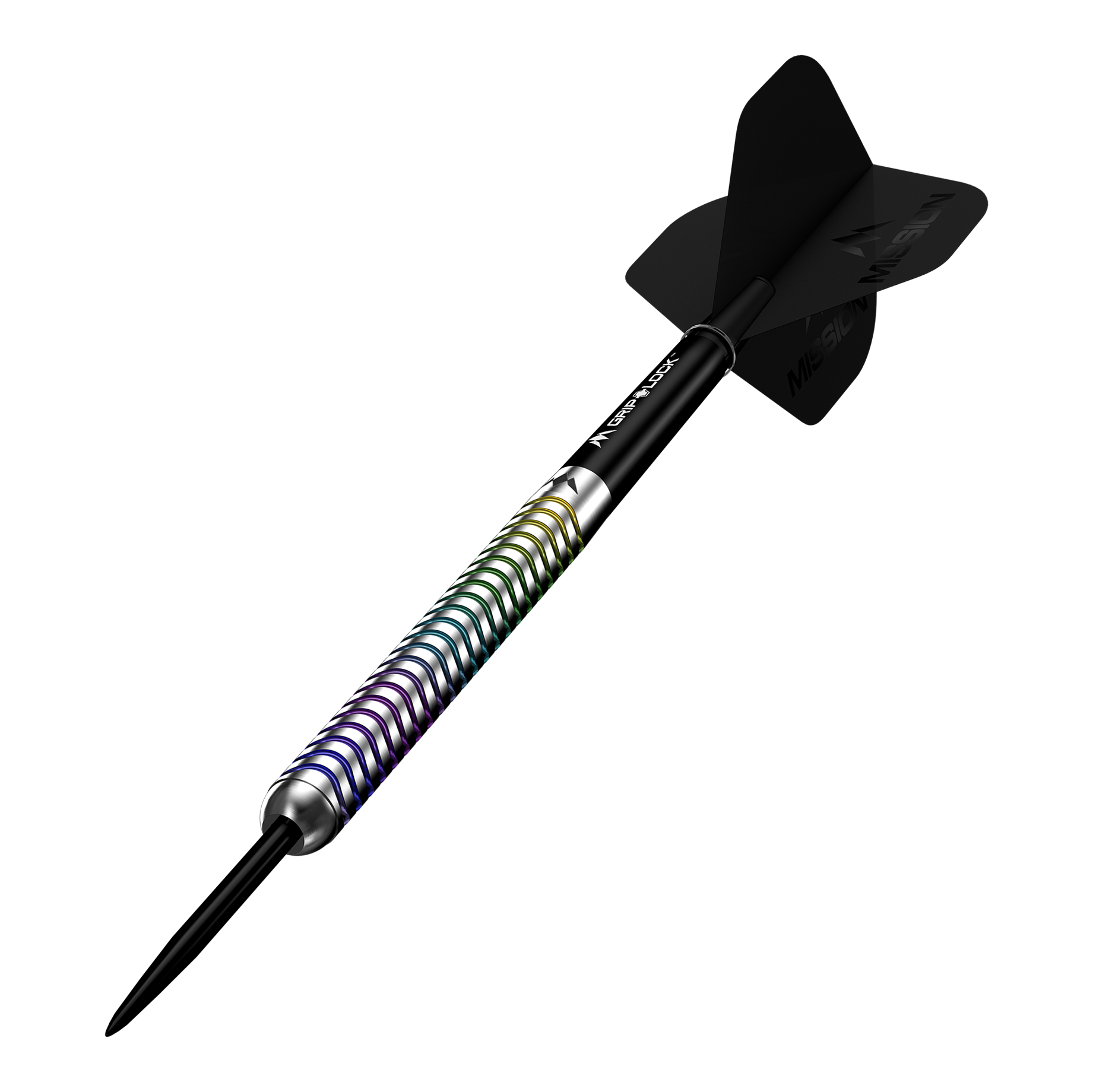 Mission Mirage Steeldarts sind Profi-Darts für anspruchsvolle Spieler. Die Abbildung präsentiert das Set aus mehreren Perspektiven.