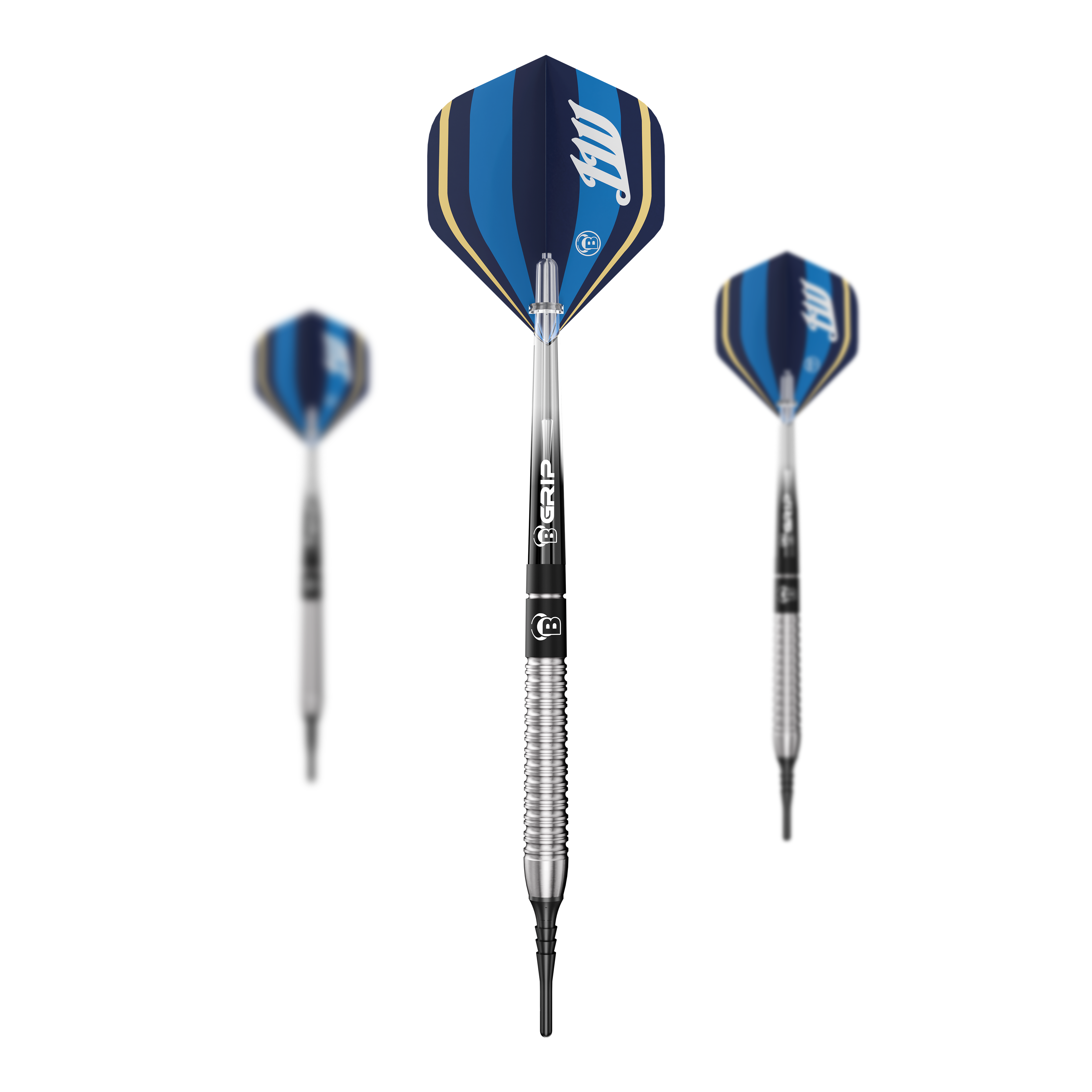 Auf dem Bild sind Bulls Leon Weber Softdarts - 22g als komplettes Set dargestellt. Das Set eignet sich perfekt für den Einstieg ins Softdart-Spiel.