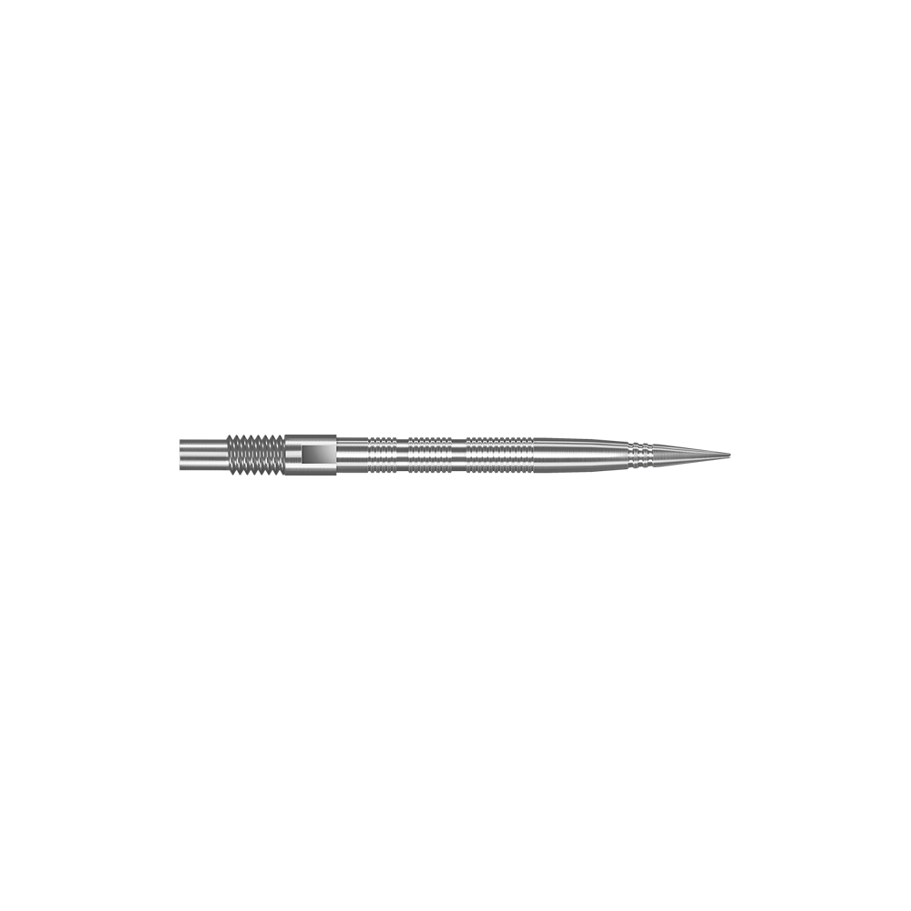 Harrows Quick Point Micro Ridge Dart Tips - Silver Das Bild zeigt Dartspitzen mit MicroRidge Struktur in Silber mit einer Länge von 26 mm. Die Dartspitzen sind nebeneinander angeordnet.