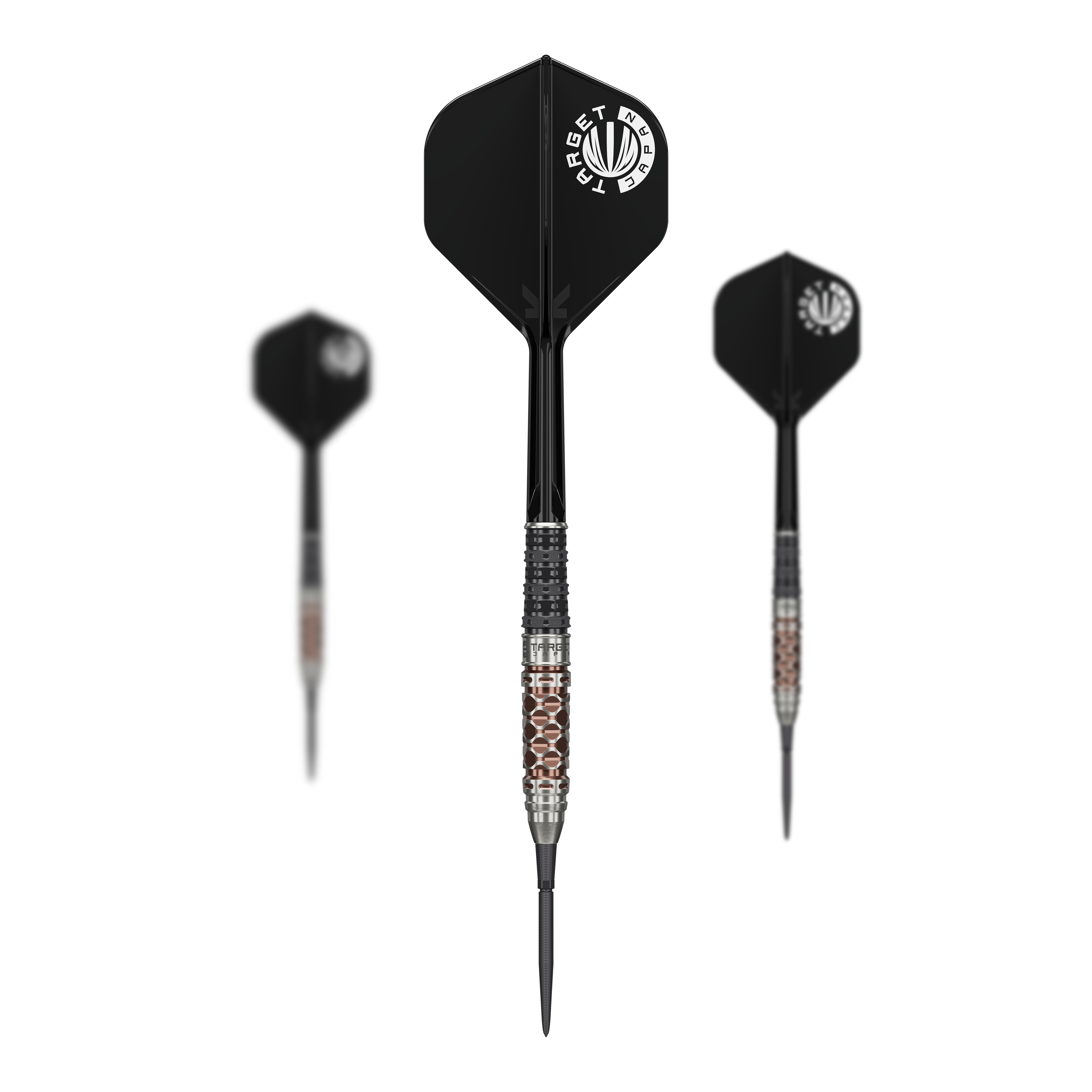 Target Japan Charis GEN6 Swiss Point Steel Darts - 23g Dieses Bild präsentiert das Set der Target Japan Charis GEN6 Swiss Point Steeldarts - 23g. Es zeigt alle enthaltenen Darts in einer Übersicht.