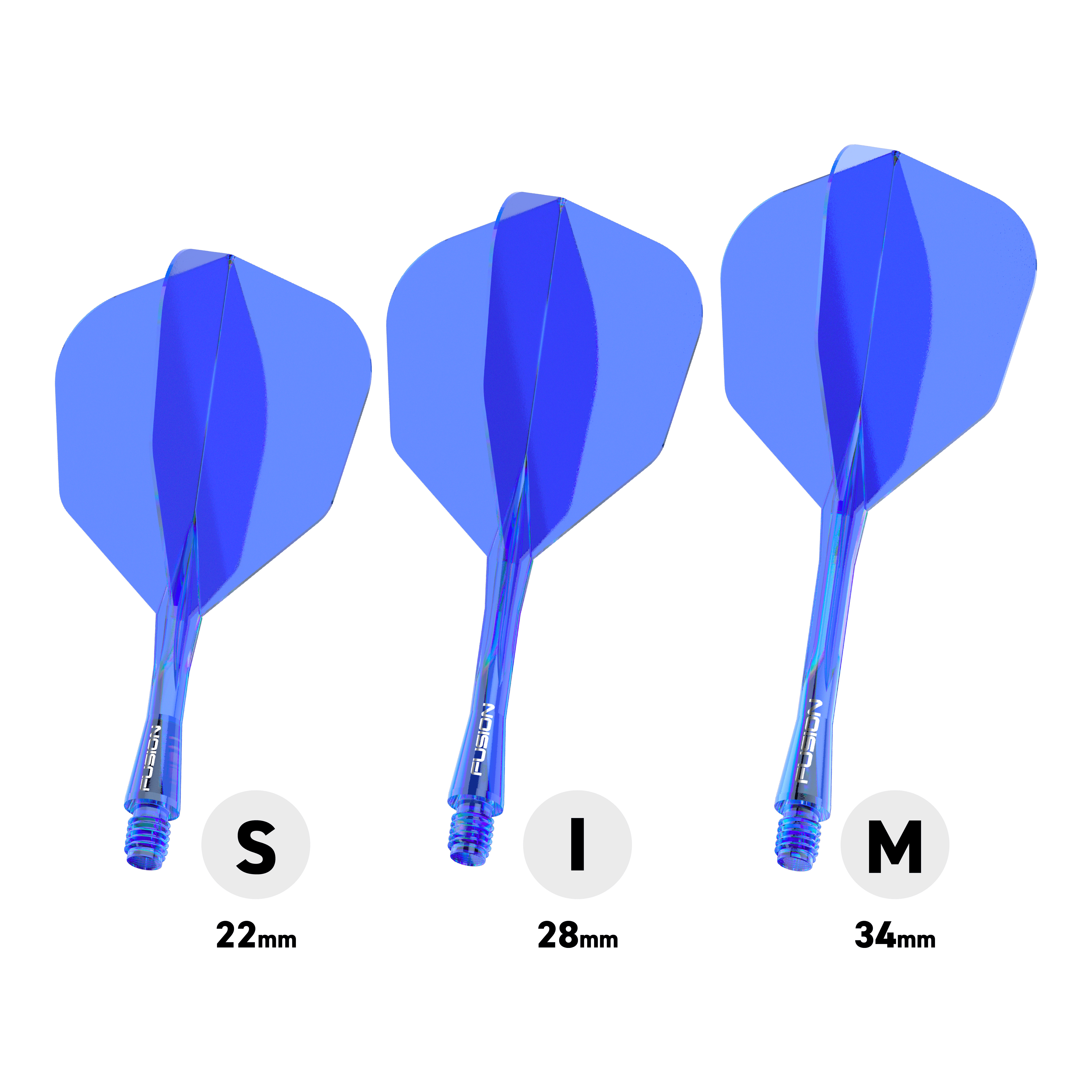 Abgebildet ist das Winmau Fusion Flight-Shaft-System No6 in Blau. Es dient zur Stabilisierung von Dartpfeilen.