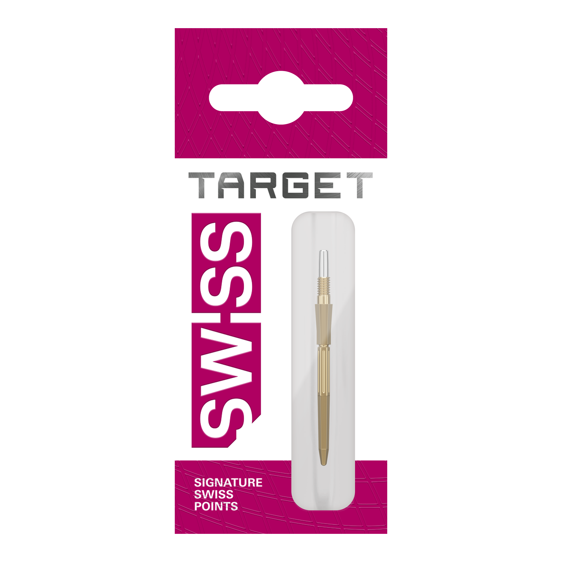 Das Bild zeigt Dartspitzen in goldener Farbe. Es handelt sich um Target Elysian Archetype 43 SwissPoint Dartspitzen, 30 mm.