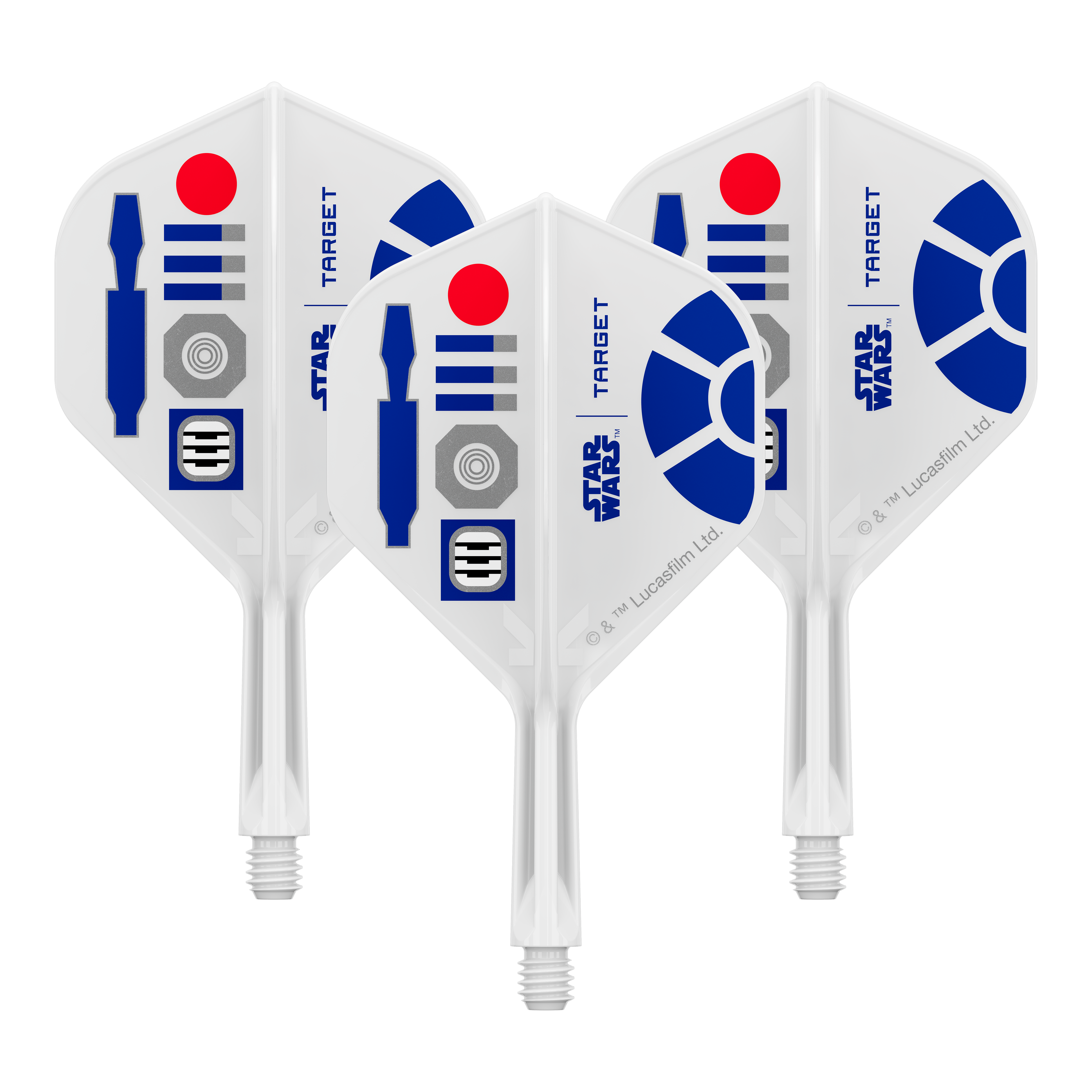 Target Star Wars K-Flex R2D2 No2 Standard Flights Bild eines Dart-Zubehörteils, vermutlich Dart Flights. Das Produkt ist anhand des Dateinamens als Target Star Wars KFlex R2D2 No2 Standard Flights Short 19mm erkennbar.