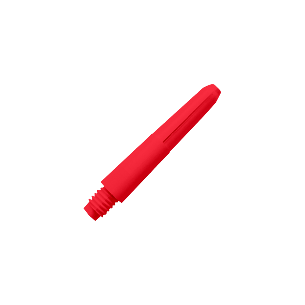 569_Nylon_Shafts_Rot_28mm_2 Das Bild zeigt einen roten Nylon-Schaft. Er hat ein schlichtes, zylindrisches Design mit Gewinde am unteren Ende.