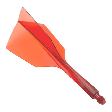 Das Bild zeigt ein rotes Dartflight-System mit schmalem Design. Es handelt sich um das Produkt "Condor Axe 120 Flight-System Clear Red - Narrow".