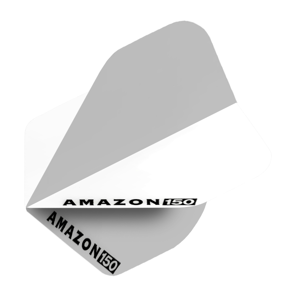 Amazon 150 Flights - White Das Bild zeigt ein weißes Amazon 150 Flights Dart-Flügel. Auf dem Flight steht in schwarzer Schrift "AMAZON 150".