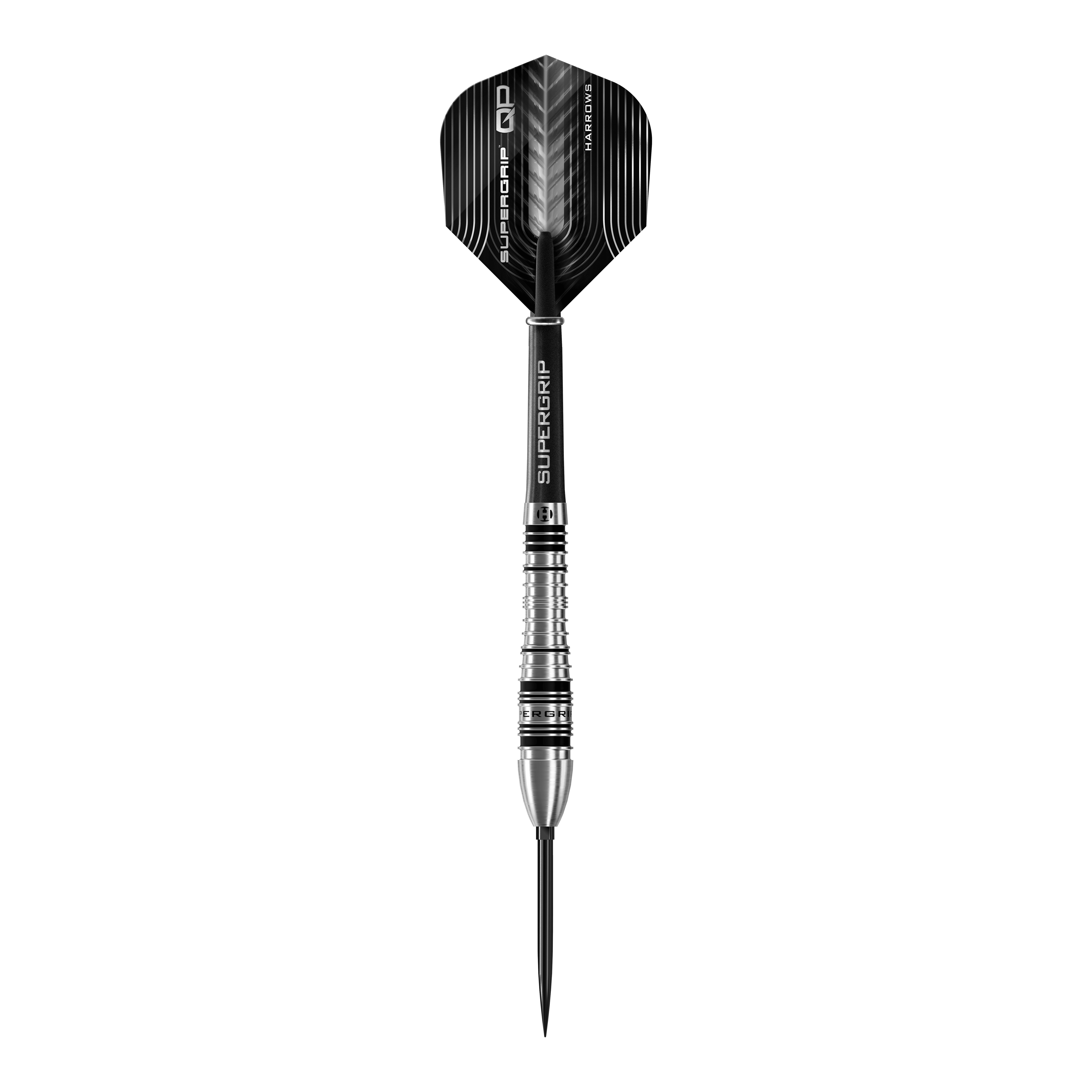 Das Bild zeigt die Harrows Supergrip Bomb Quick Point Steeldarts. Die Darts sind für präzises Werfen im Dartspiel entwickelt.