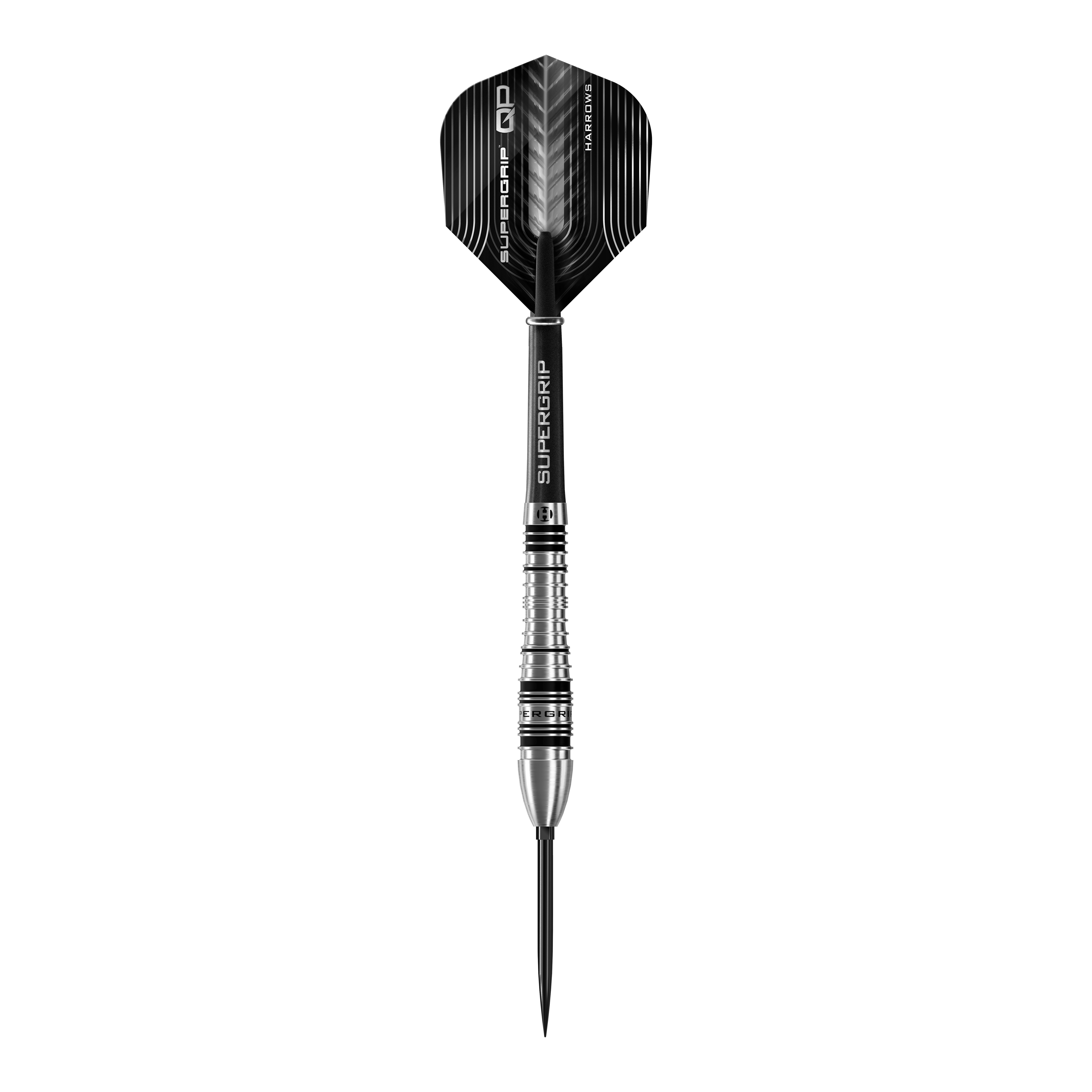 Harrows Supergrip Bomb Quick Point Steel Darts Das Bild zeigt die Harrows Supergrip Bomb Quick Point Steeldarts. Die Darts sind für präzises Werfen im Dartspiel entwickelt.