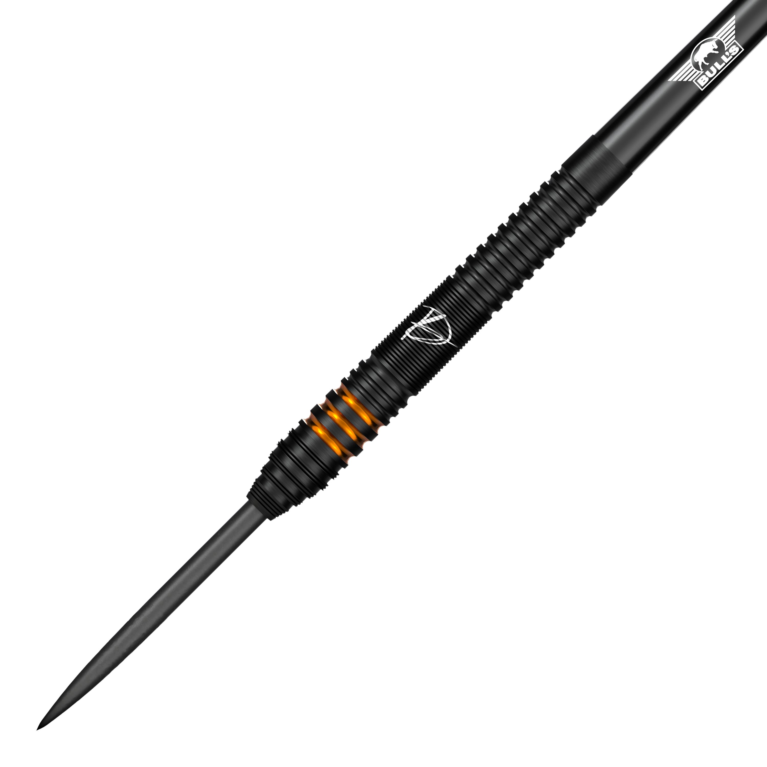 Bulls NL Dirk Van Duijvenbode Edition 2 steel darts Dies ist der Bulls NL Dirk Van Duijvenbode Edition 2 Steeldart. Der Dart ist überwiegend schwarz mit auffälligen orangefarbenen Ringen im Griffbereich.