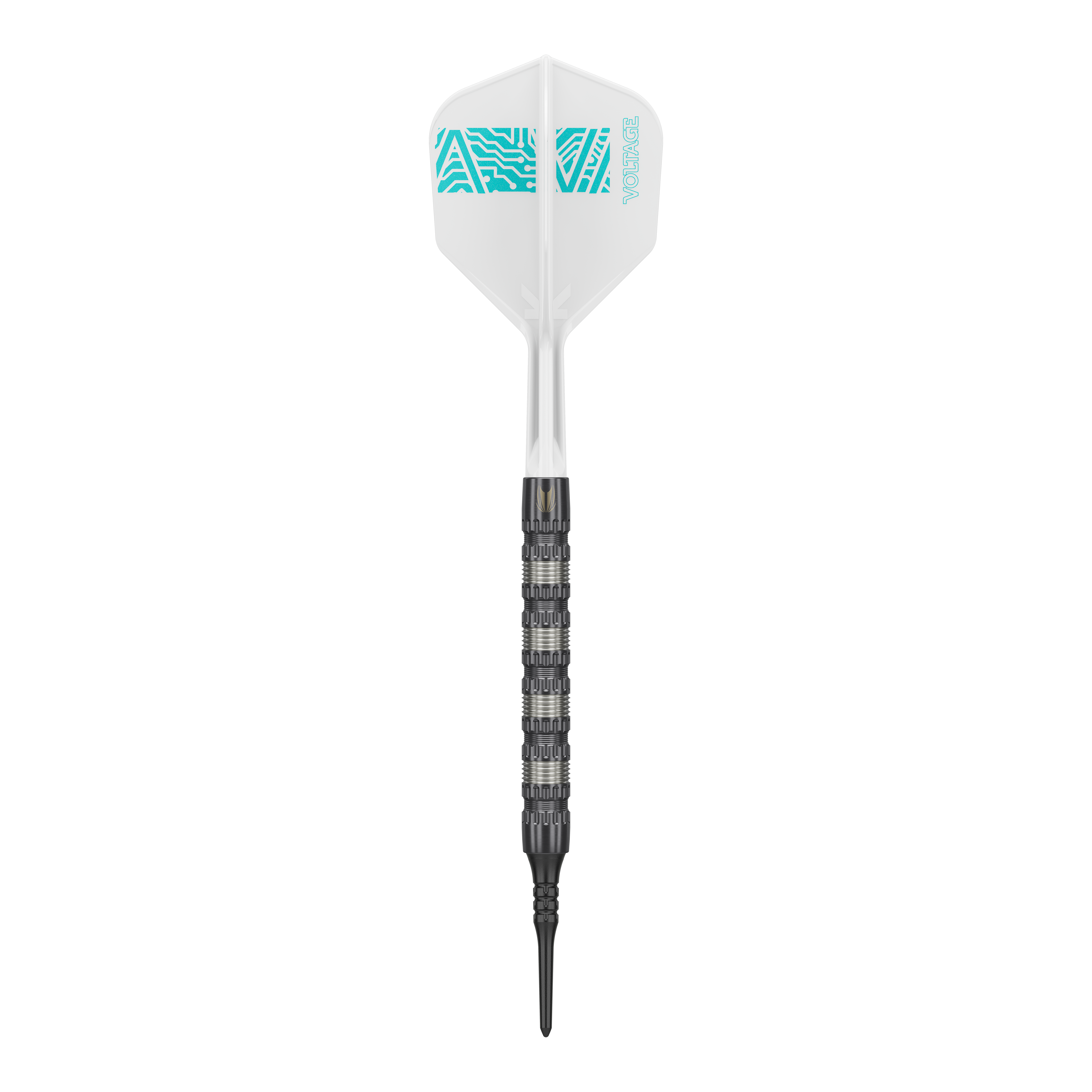 Target Rob Cross 95K Swiss Point Soft Darts - 18g Der Target Rob Cross 95K Swiss Point Softdart wiegt 18 Gramm und hat ein auffälliges, strukturiertes Barrel. Die Flight ist weiß mit türkisfarbenem Muster und der Aufschrift "VOLTAGE".