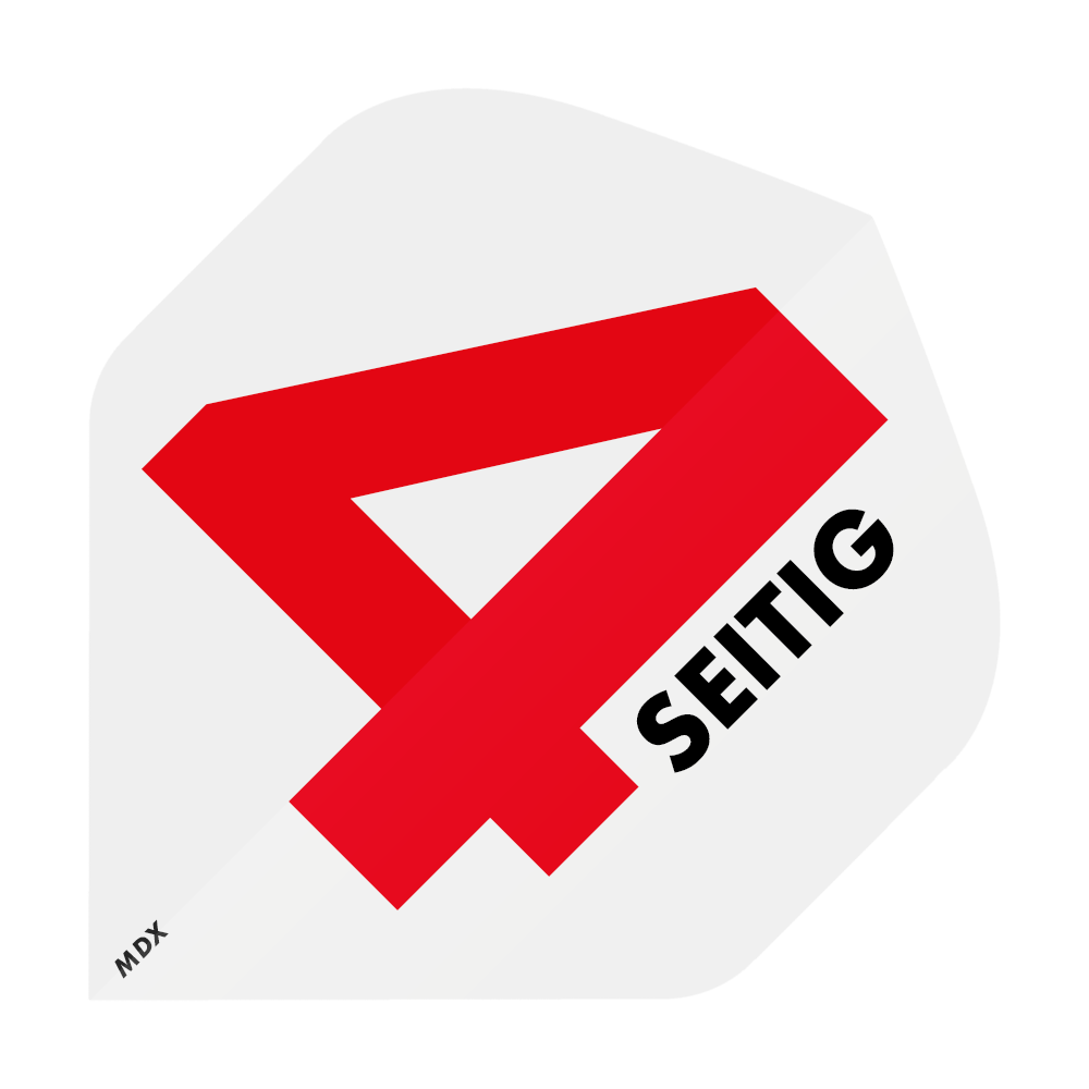 MD-401-4SLog_4-seitig_Bedruckte_Flights_Logo_MDX_1 Das Bild zeigt eine große, rote Zahl 4 auf weißem Hintergrund. Daneben steht das Wort "SEITIG" in schwarzen Buchstaben.