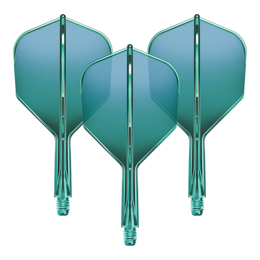 Produktbild mit dem Dateinamen GD8000160_GOAT_A1R_No6_Flight-Shaft-System_Gruen_19mm_1Set. Zeigt vermutlich ein grünfarbenes Flight-Shaft-System für Dartpfeile mit 19mm Länge.