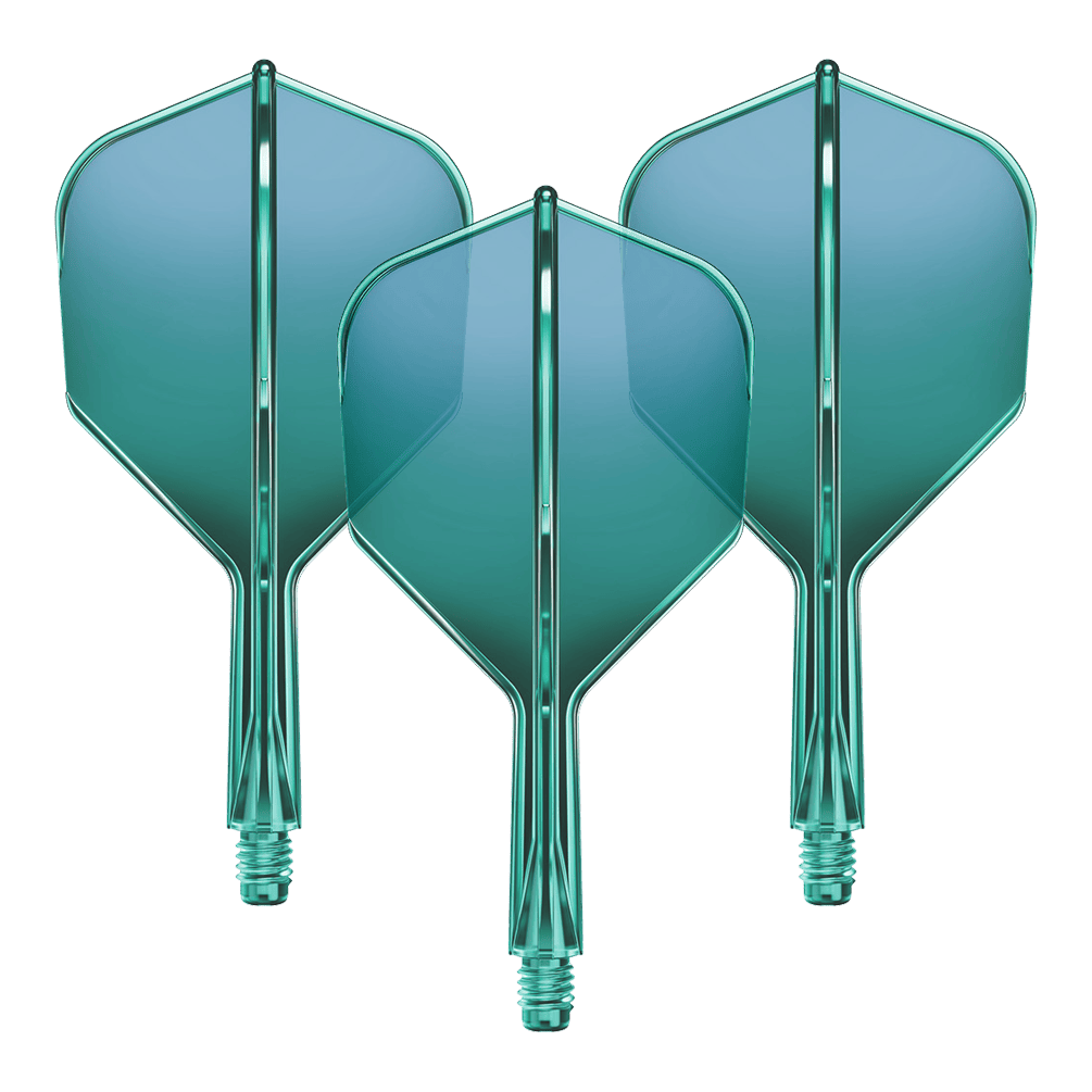 GOAT A1R No6 Flight Shaft System - Green Ein Set Flight-Shaft-System mit strukturierter Oberfläche liegt auf einer hellen Fläche. Die Bauteile sind gerade ausgerichtet.