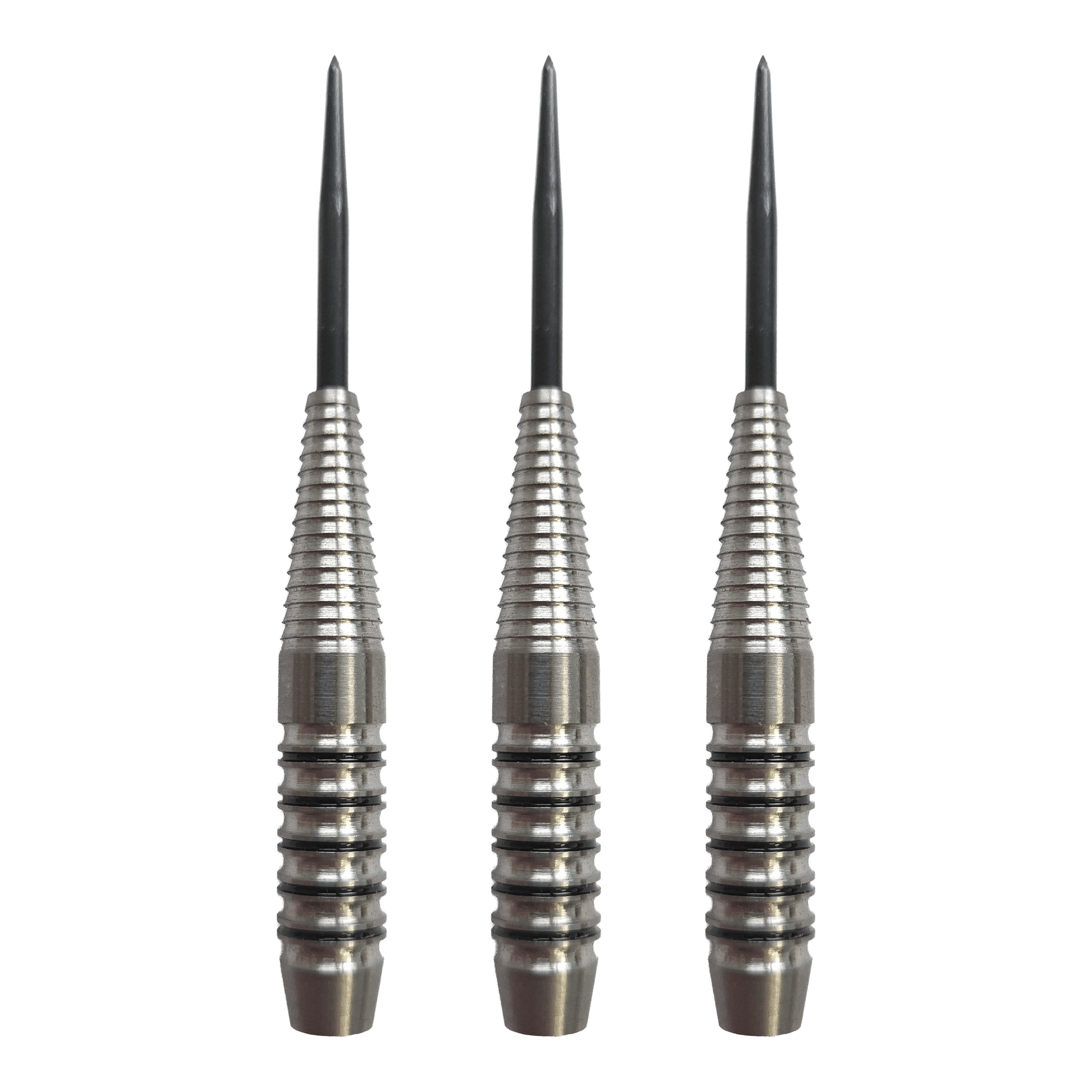 McDart Black Ring Shark steel dart barrels - 24g Abgebildet ist das Produkt McDart Black Ring Shark Steeldart-Barrels - 24g. Das Bild zeigt Dart-Barrels mit schwarzem Ringmuster.