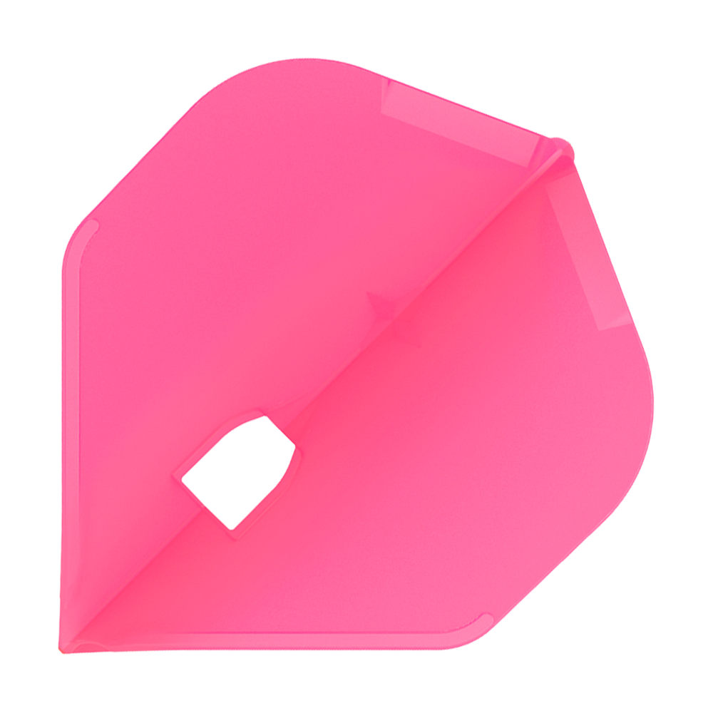 Das Bild zeigt eine pinke Dart-Flügel. Er hat eine diamantartige Form mit einer kleinen Öffnung in der Mitte.