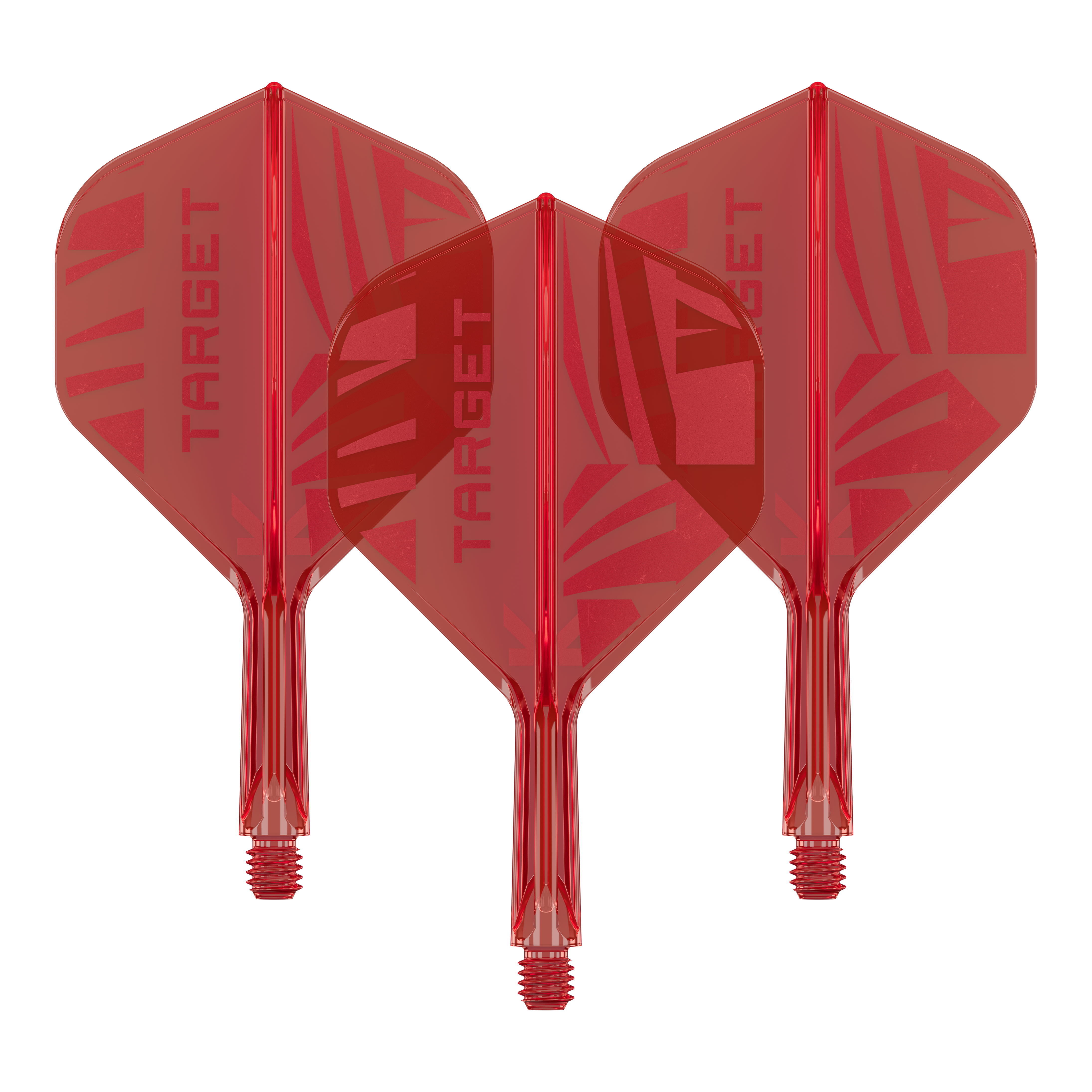 Target K-Flex Red No2 Standard Flights Hier ist ein Set Target K-Flex Red No2 Standard Flights in 19 mm zu sehen. Die Flights sind nebeneinander gelegt.