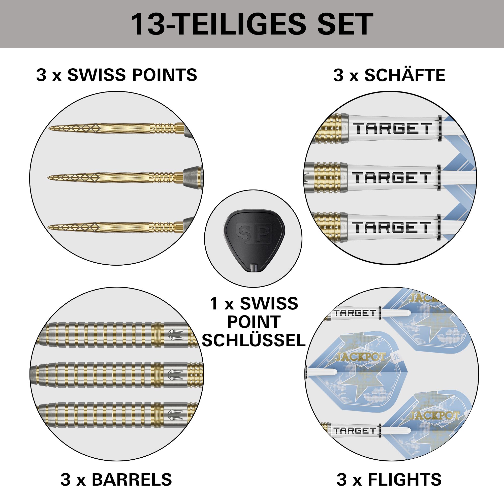 Das Foto zeigt die Target Adrian Lewis Showdown Swiss Points Steeldarts. Dieses Produkt ist ideal für ambitionierte Dartspieler.
