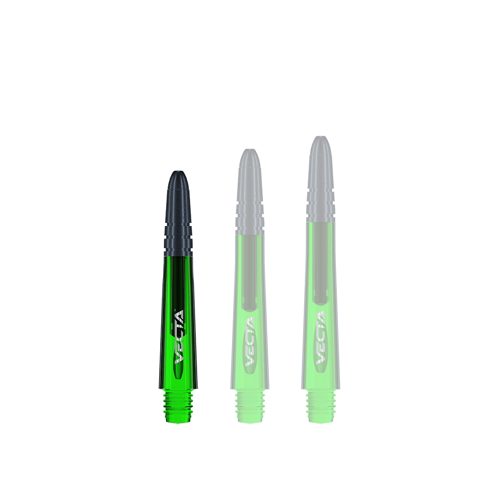 7025-104_Winmau_Vecta_Shafts_Gr-n_34mm_1 Das Bild zeigt ein Set von Winmau Vecta Shafts. Die Dartschäfte sind in einer auffälligen Farbe gehalten.
