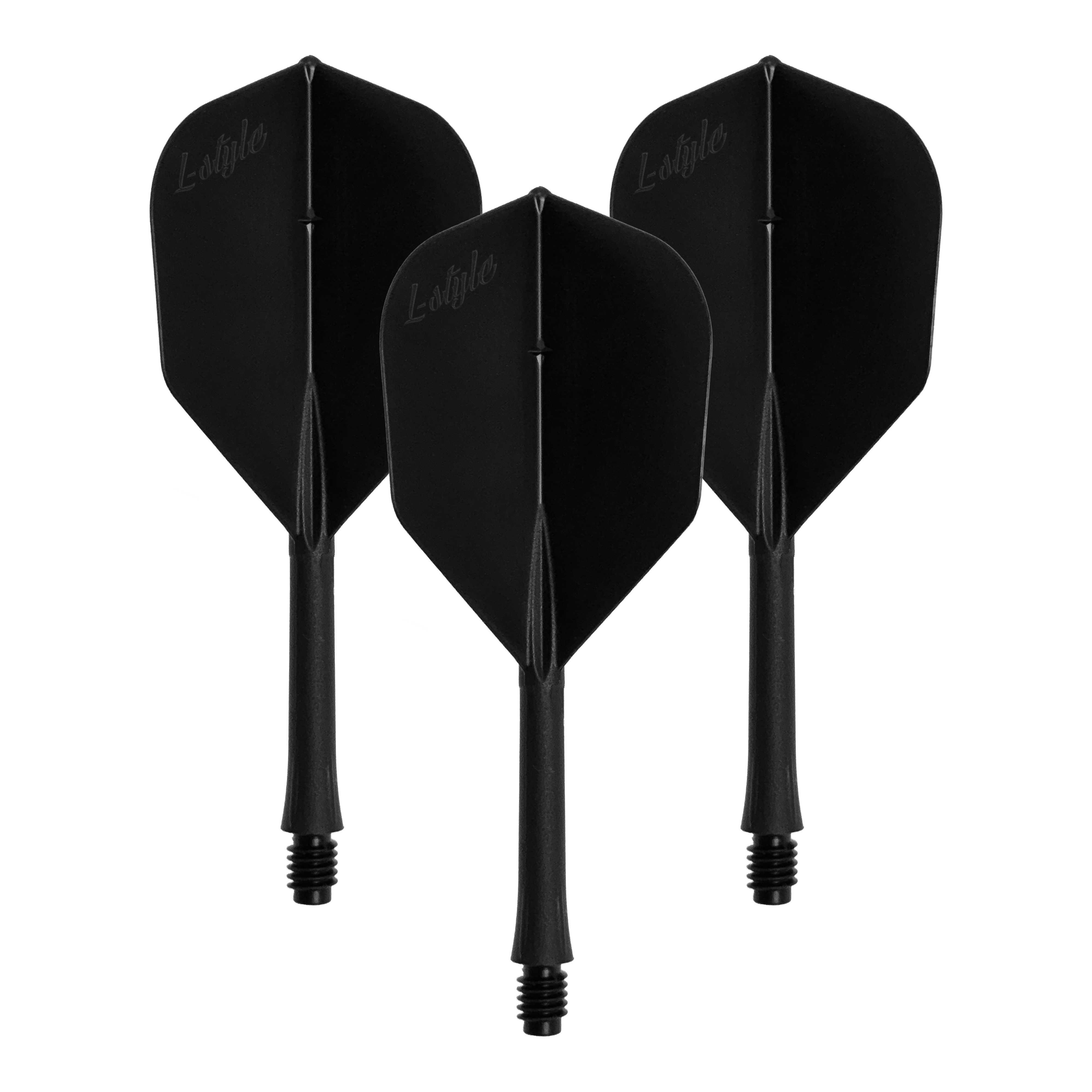 L-Style BarFlights 2BA L3 - 260 Das Bild zeigt ein Set von schwarzen Dart-Flights. Die Datei heißt LSF-900_L-Style_BarFlight_Schwarz_1Set.