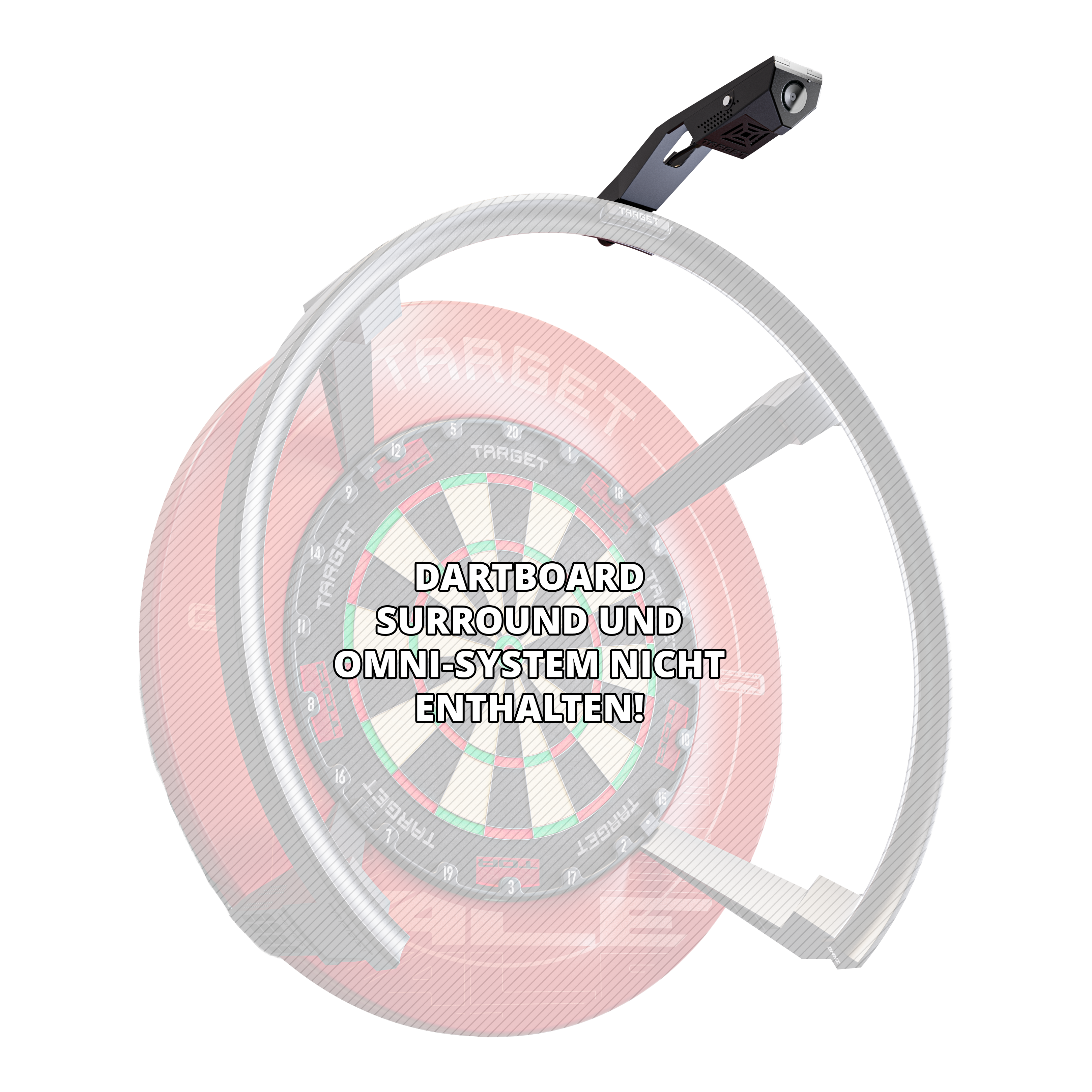 Abgebildet ist der Target OMNI VIRT Kamera Arm. Der Kamera Arm bietet eine flexible Verwendung für Kameras im Dartsport.