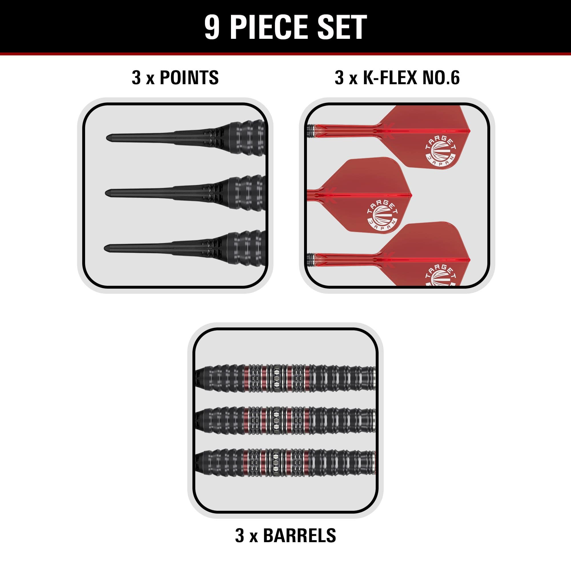 Abgebildet sind die Target Japan Prime Series Diamond Kosuzu Iwoa GEN4 Softdarts, 18 Gramm schwer. Die Darts sind für professionelle Spieler geeignet.
