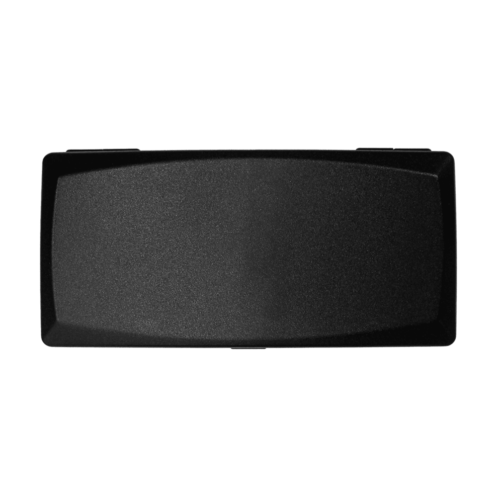 Das Bild zeigt eine schwarze ABS-Box mit rechteckiger Form. Die Oberfläche der Box ist glatt und schlicht gestaltet.