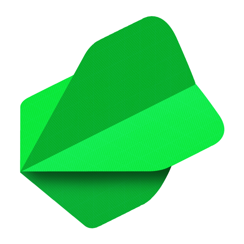 Nylon Fabric Flights N5 - Standard - Neon Green Das Bild zeigt einen leuchtend neongrünen Nylon-Stoff Flight in der Form N5. Die Oberfläche hat eine feine, strukturierte Musterung.