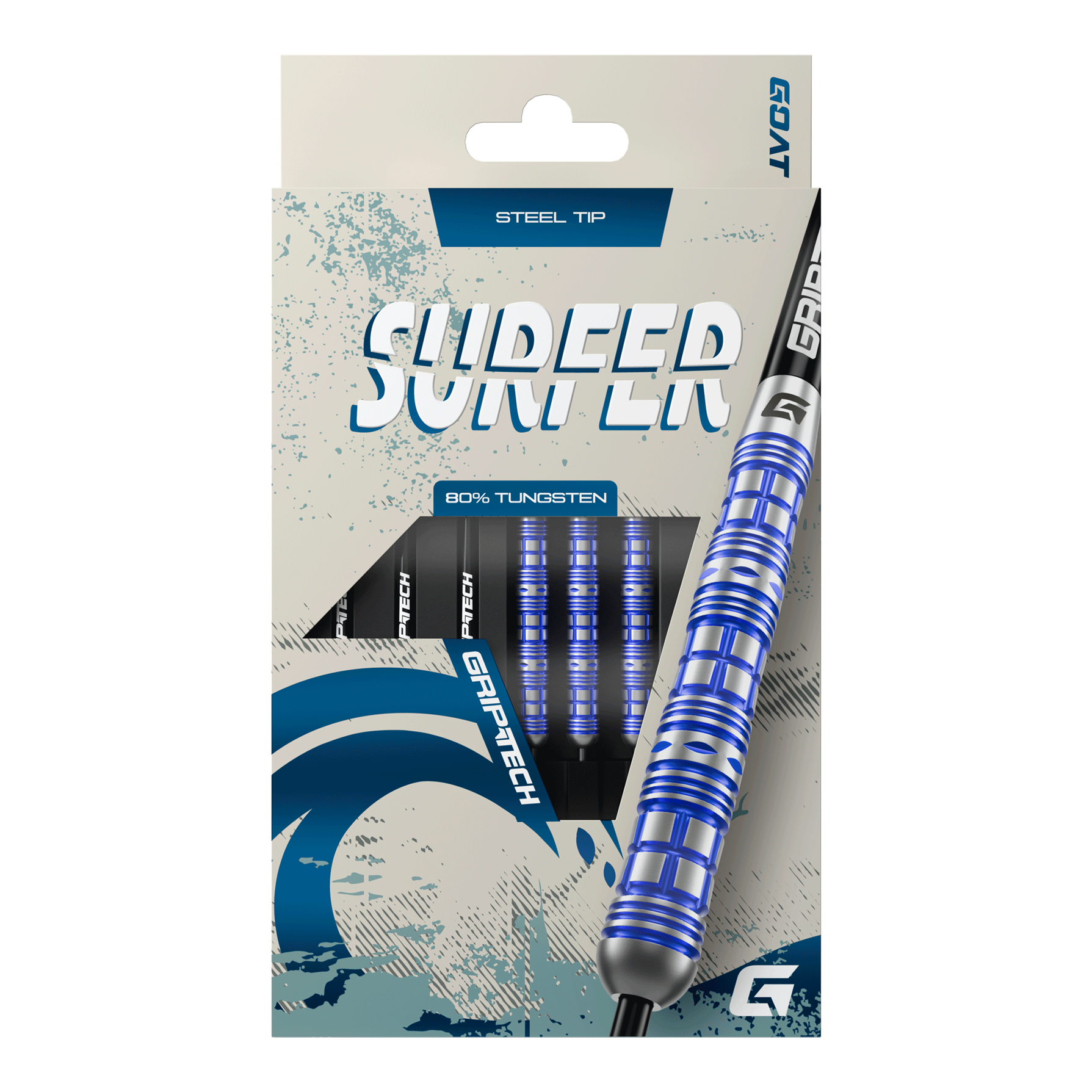 Hier sieht man die GOAT Surfer Steeldarts. Sie sind modern und in hoher Qualität gefertigt.