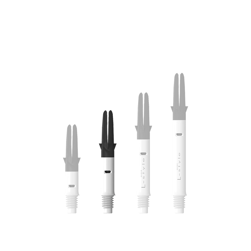 L-L-Style-Shaft Carbon Silent Straight - White Zu sehen ist der L-Style L-Shaft Carbon Silent Straight in Weiß, Modell 190. Es handelt sich um ein hochwertiges Dartshaft-Zubehör.