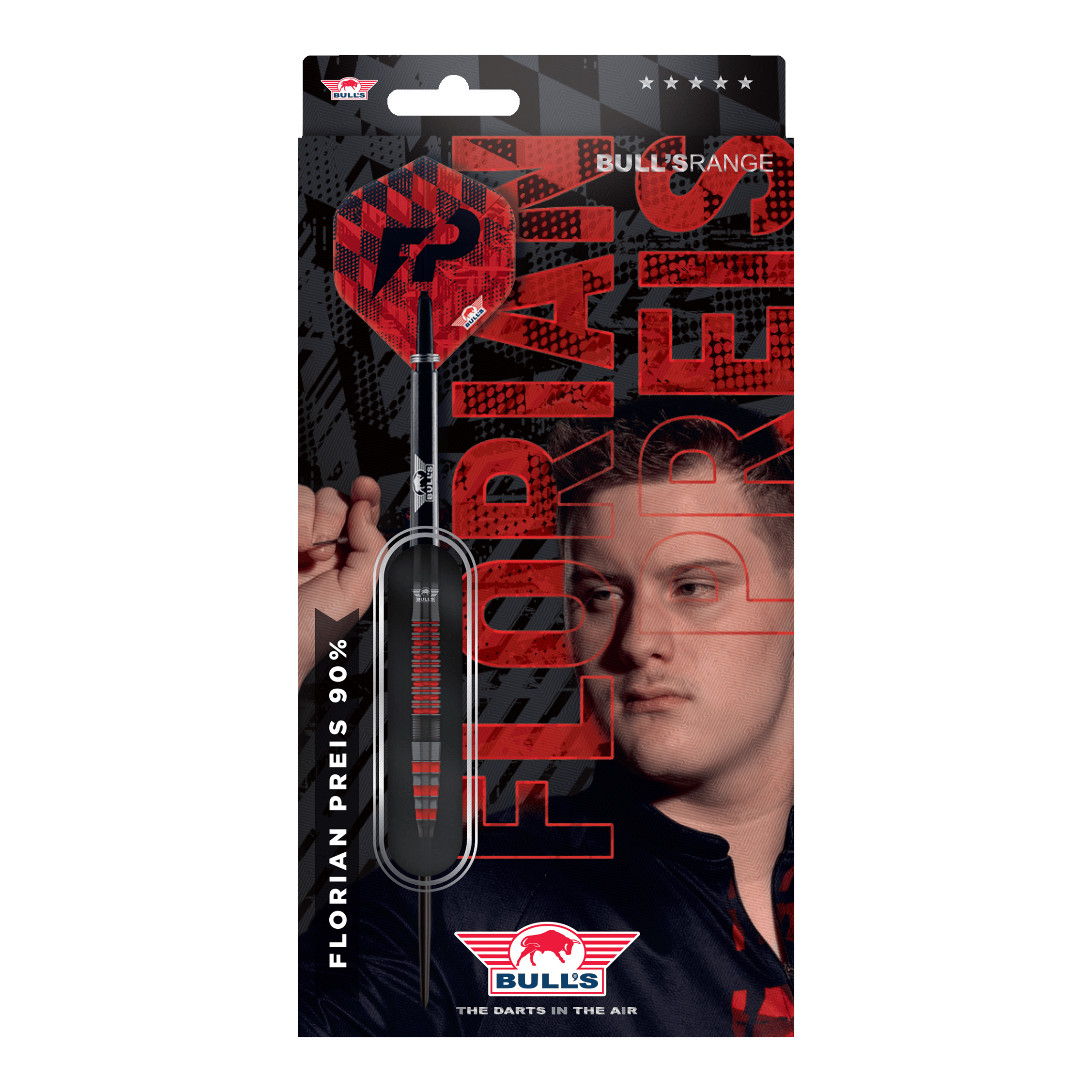 Das Produkt Bulls NL Florian Preis Steeldarts - 23g wird gezeigt. Die Steeldarts sind aus einer anderen Perspektive dargestellt.