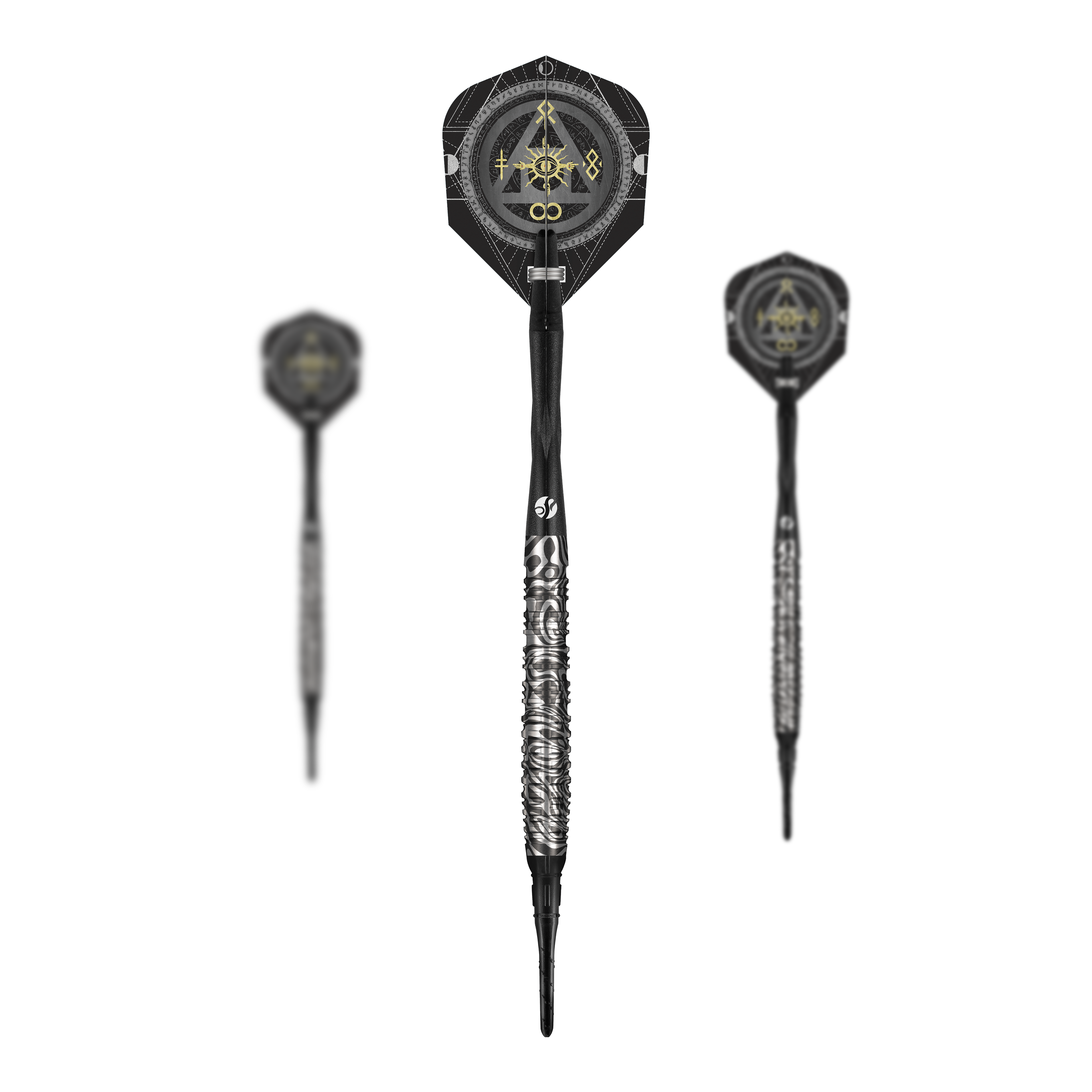 Abgebildet ist das Set der Shot Alchemy Runstel Softdarts mit 20 Gramm. Die Darts sind als Set zusammengefasst zu erkennen.