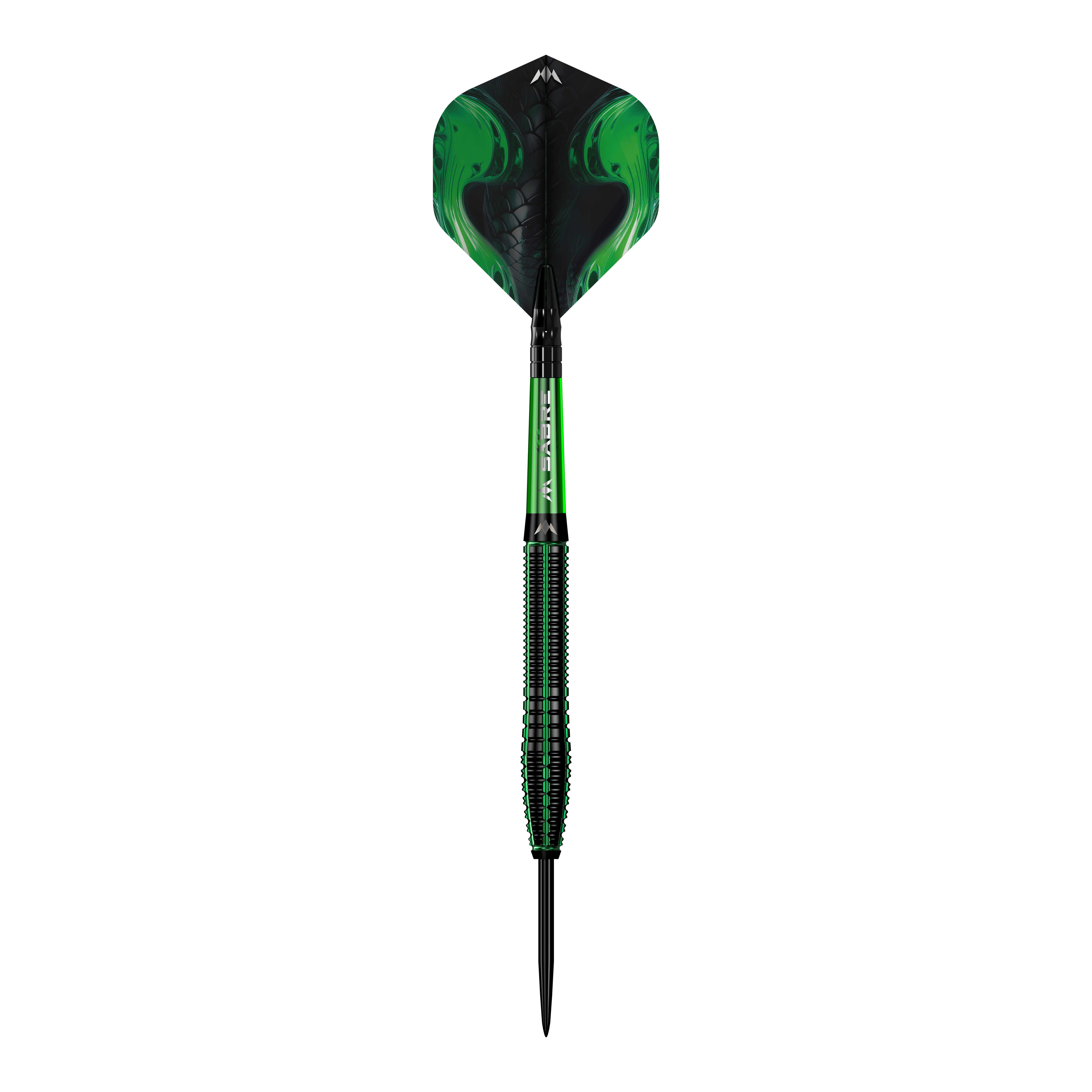 Mission Venom steel darts Ein einzelner Mission Venom Steeldart wird präsentiert. Die Konturen und das Design sind gut erkennbar.