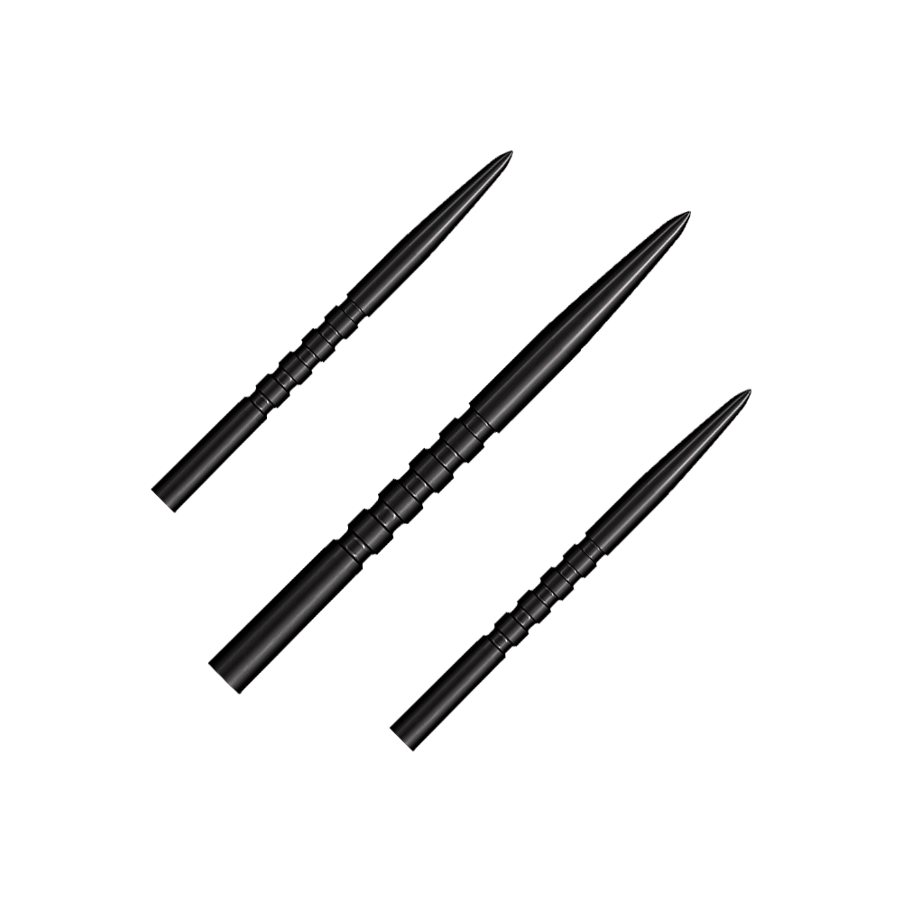 Shot Grip Point steel dart tips - Black Das Foto zeigt ein Set schwarzer Steeldartspitzen. Es handelt sich um das Modell Grip Point mit 35 mm Länge.