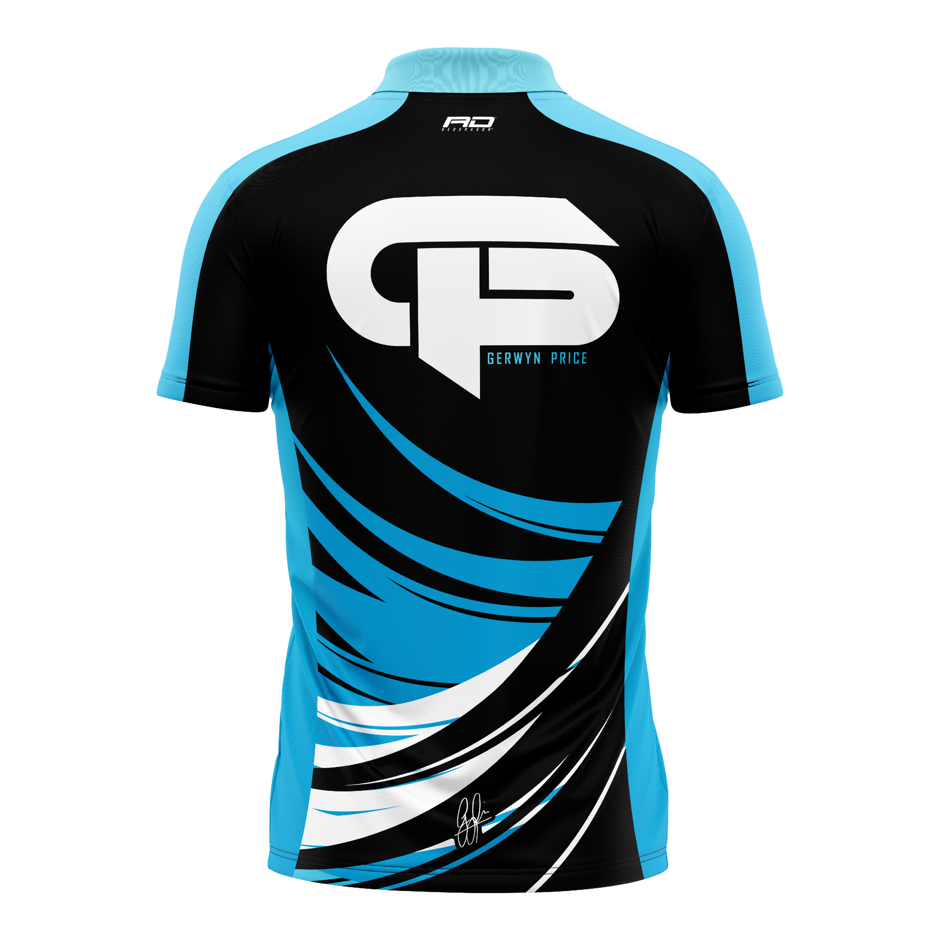 Zu sehen ist das Red Dragon Gerwyn Price Limited Edition Dartshirt. Dieses Shirt wurde speziell für Dartspieler entworfen.